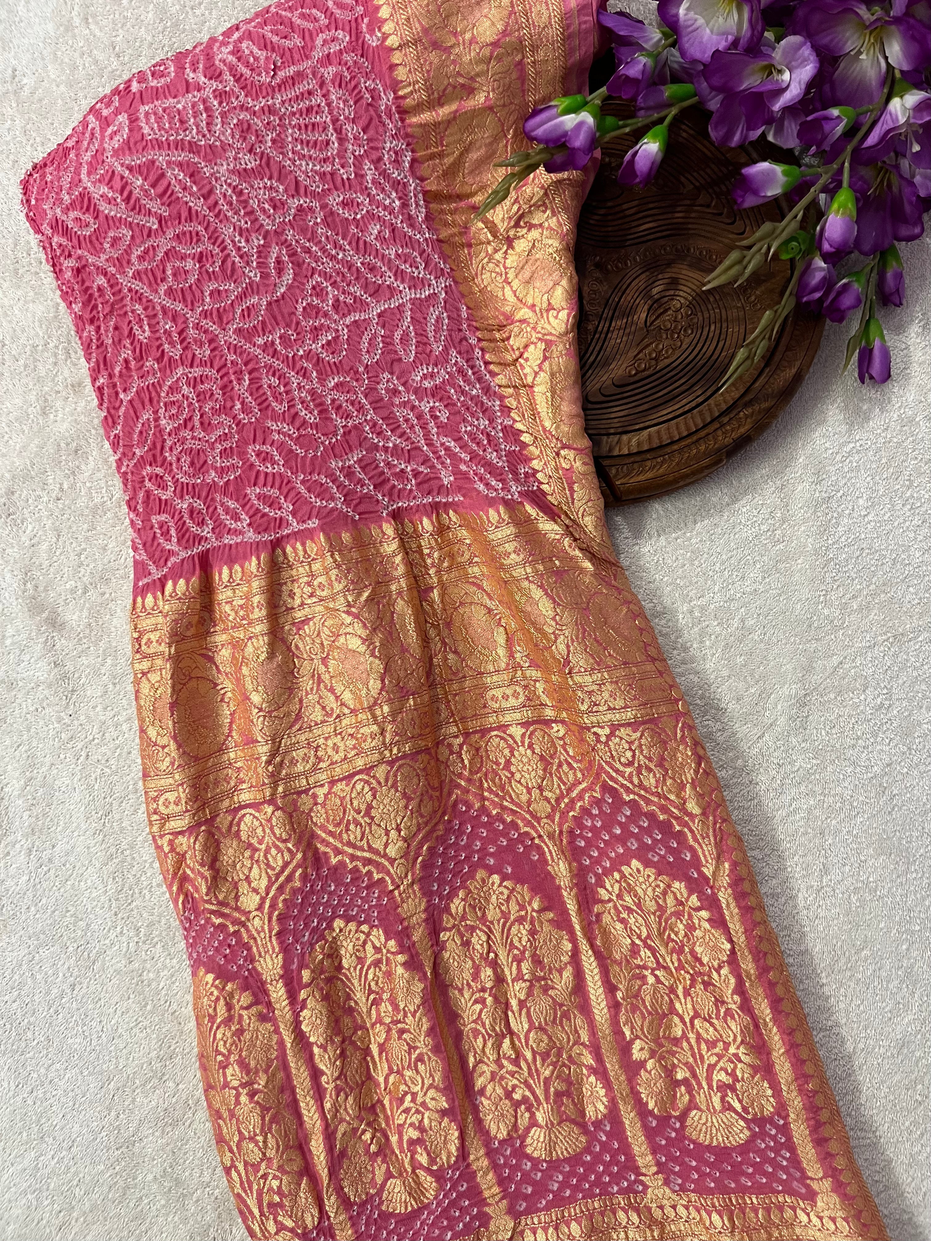 Georgette Heavy Rai Bandhej Saree Main image