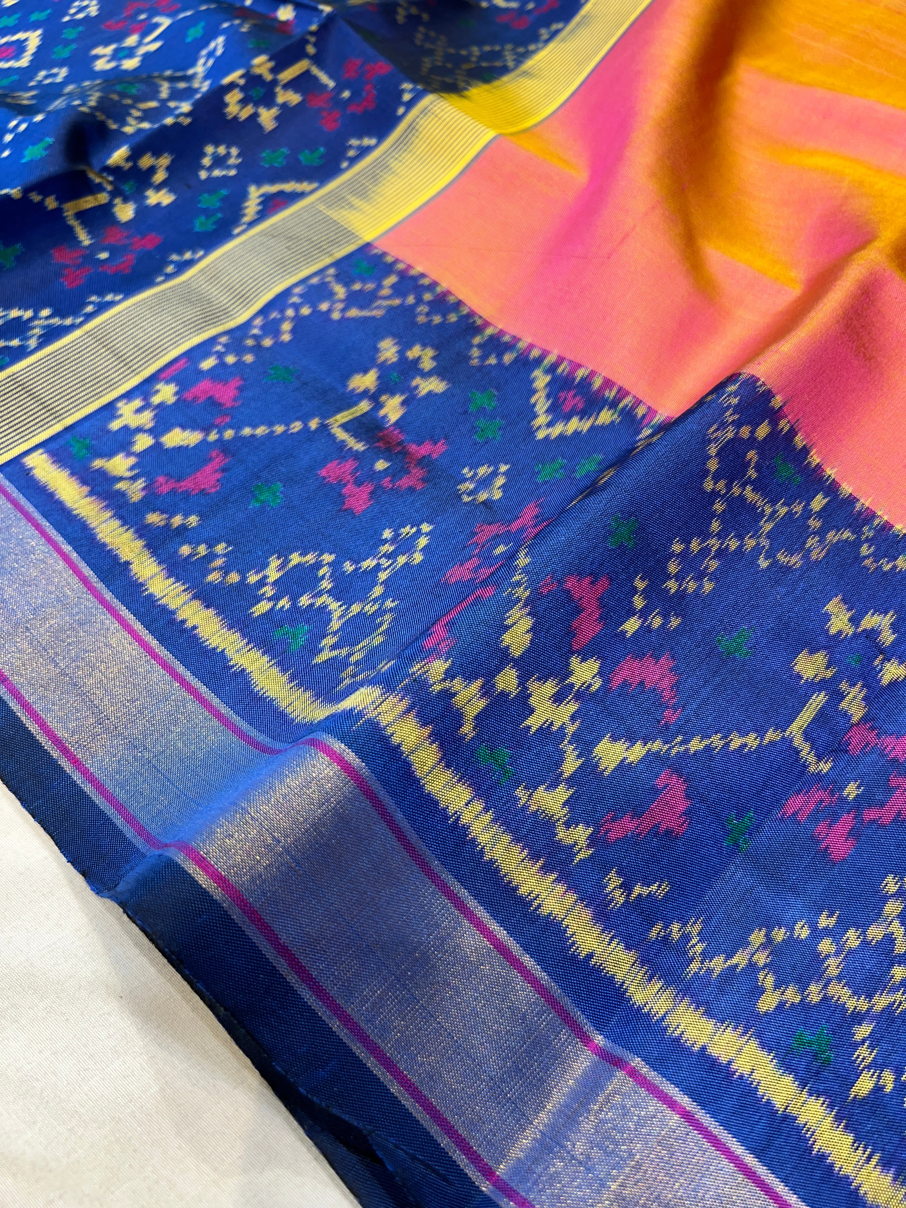 Handwoven Patola Silk Saree Plain Gala Border