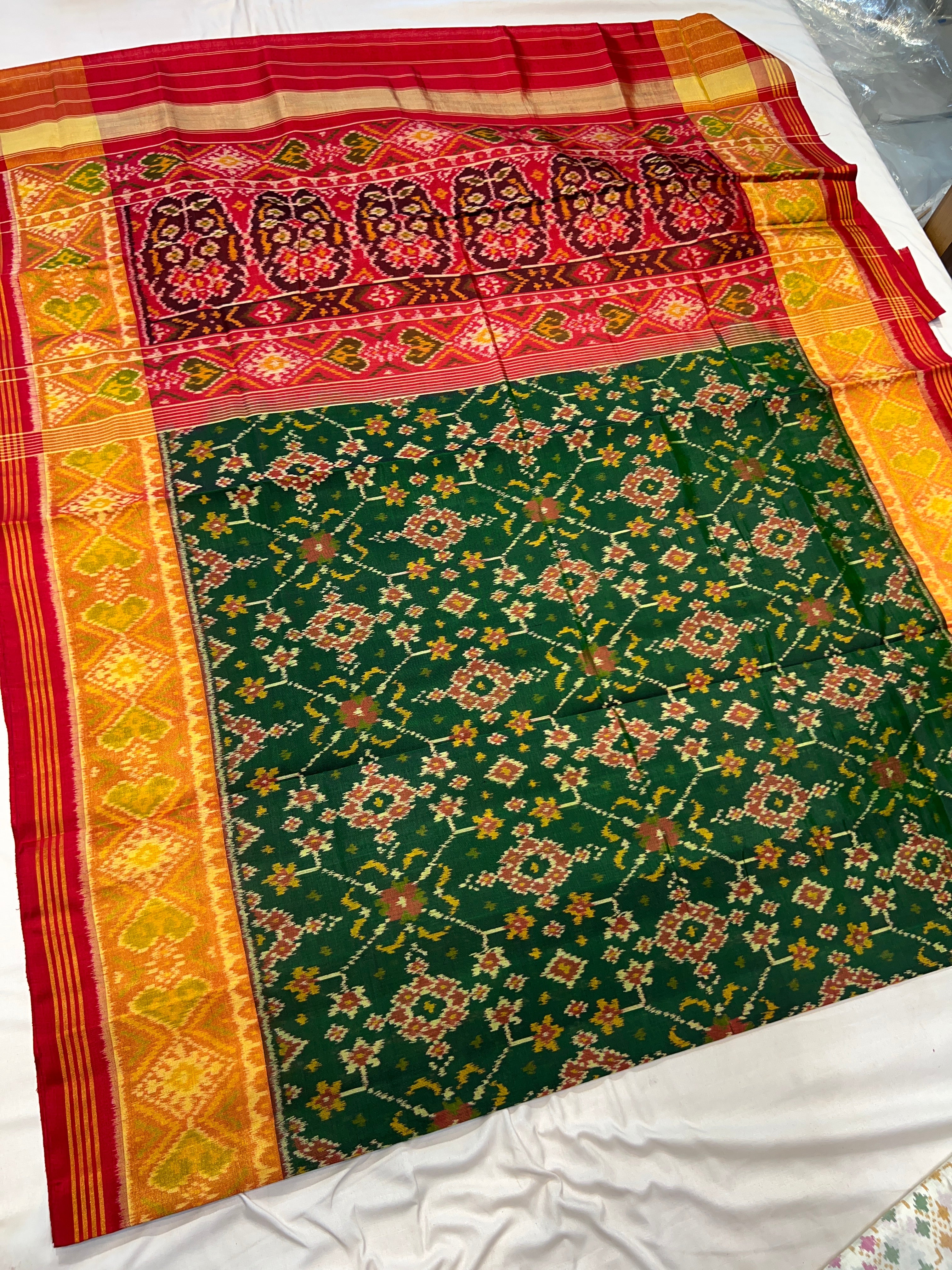 Handwoven Patola Silk Saree Green Navratna Design Secondary image