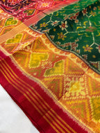Handwoven Patola Silk Saree Green Navratna Design