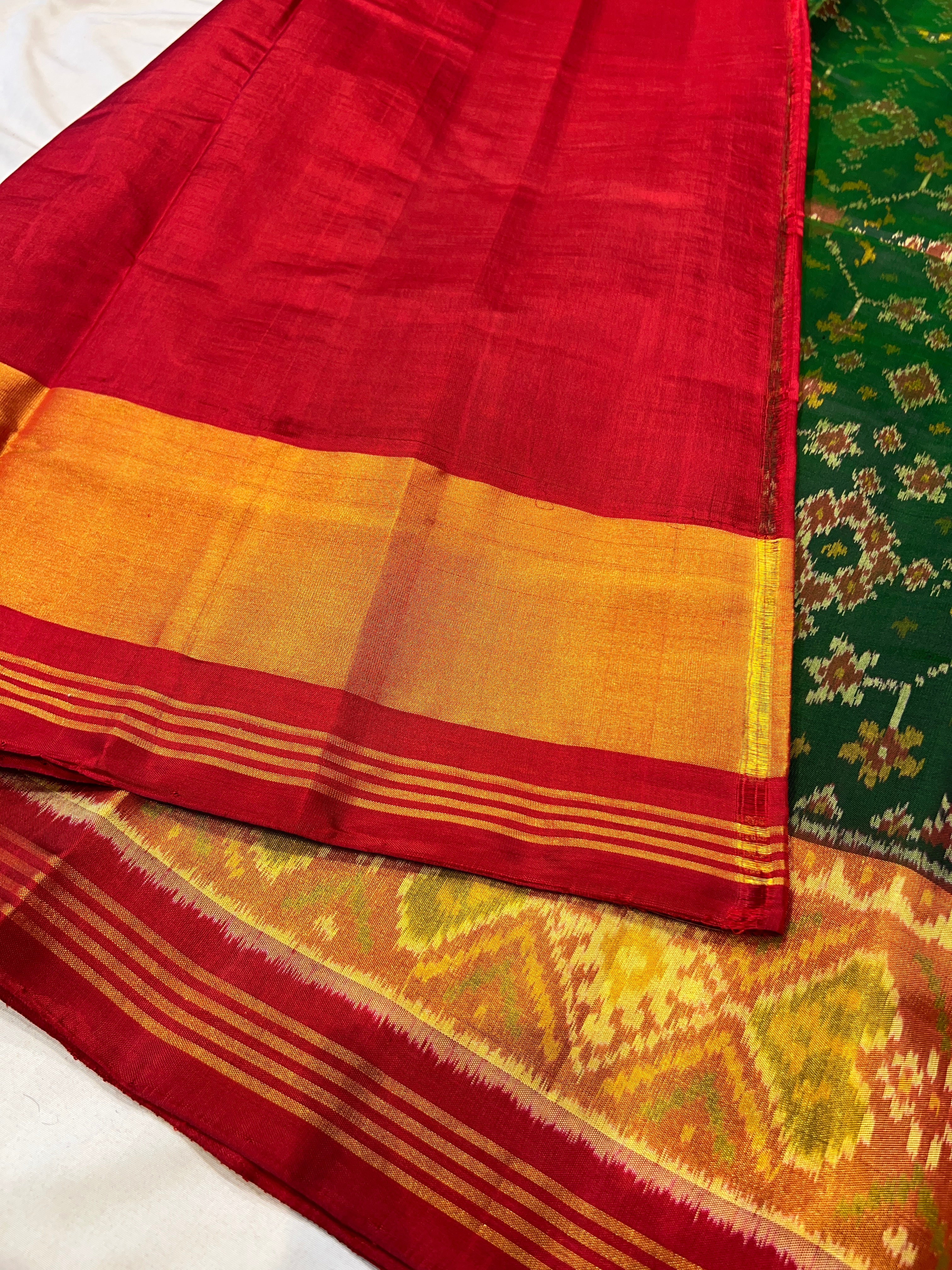 Handwoven Patola Silk Saree Green Navratna Design