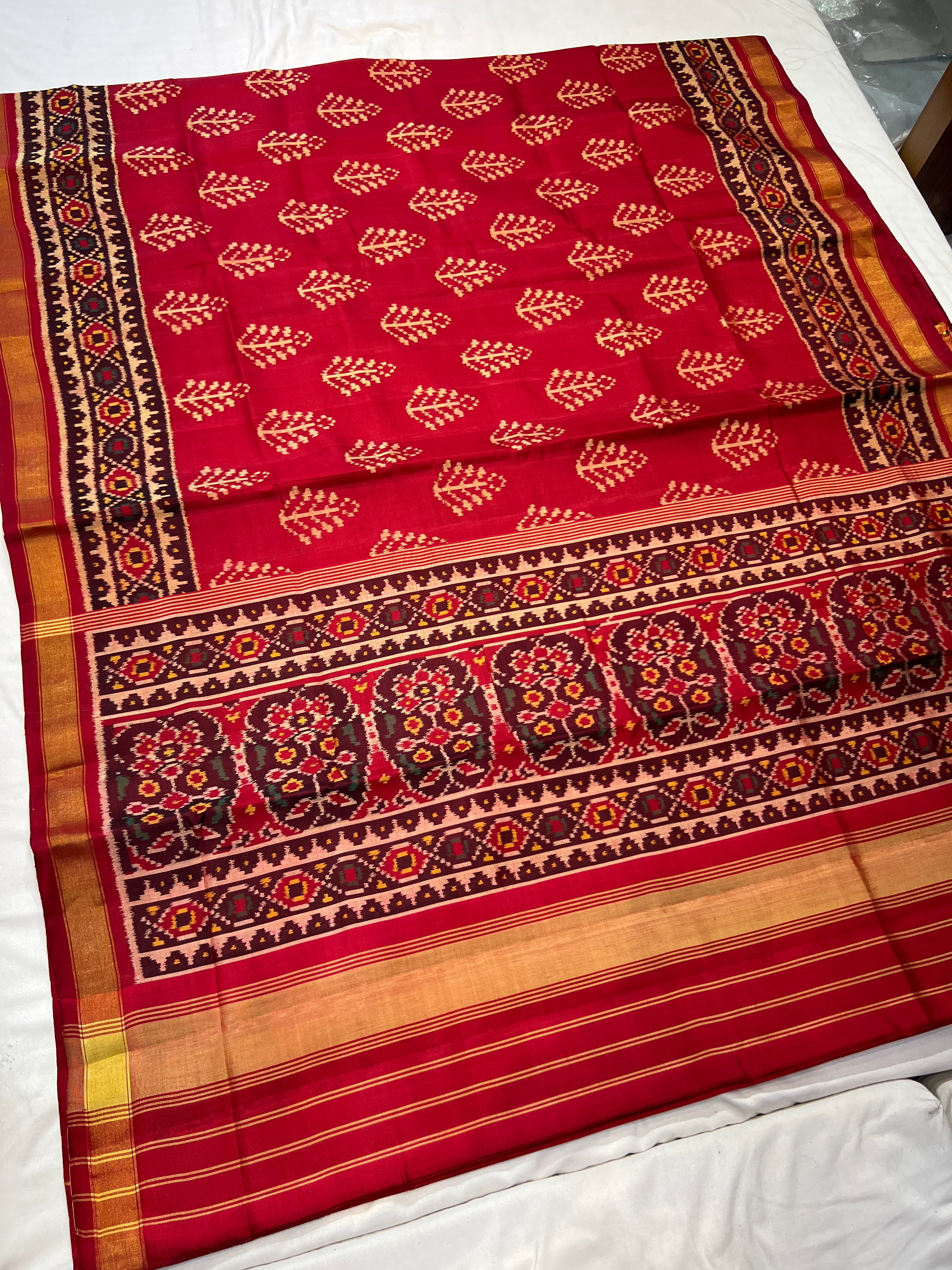 Handwoven Patola Silk Saree Red Fancy