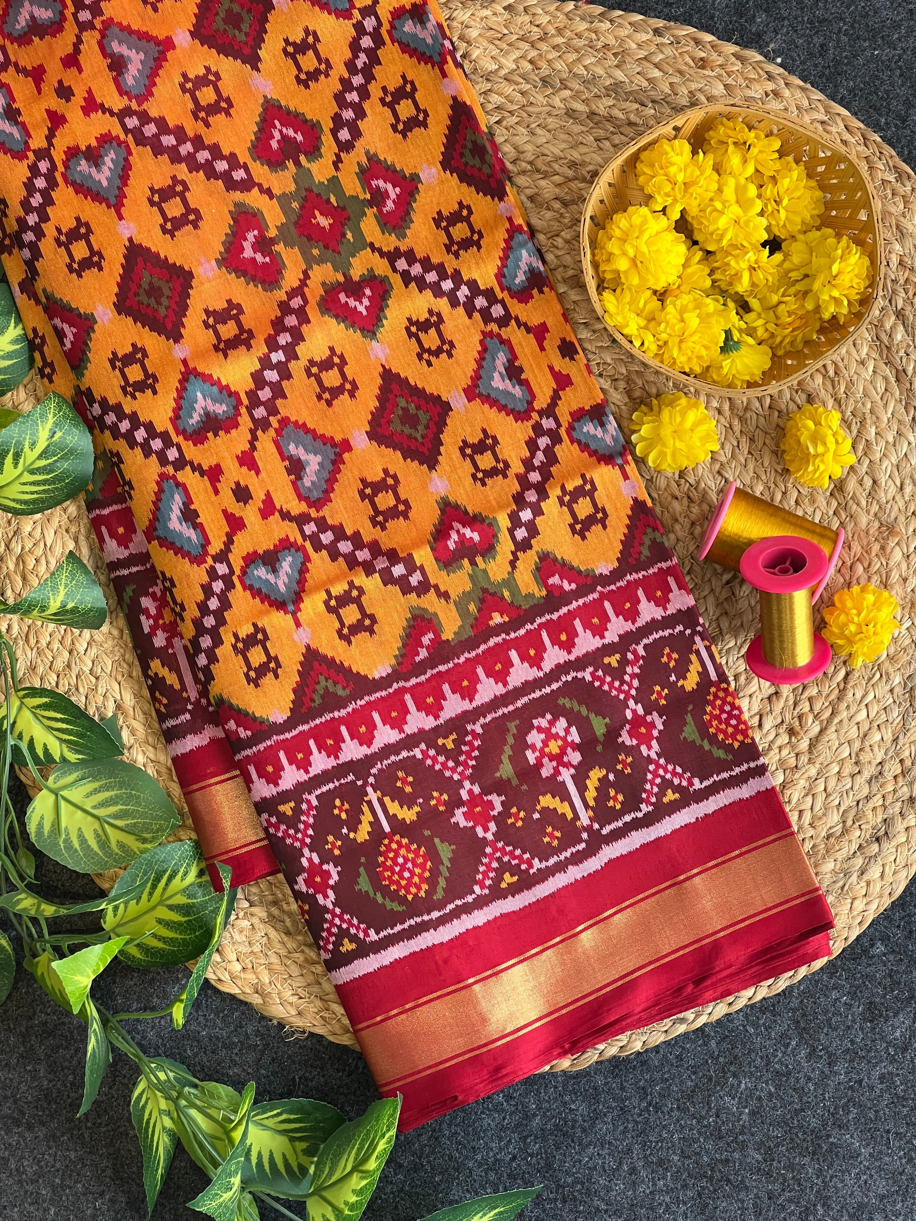 Handwoven Patola Silk Saree Yellow ManekChowk Main image