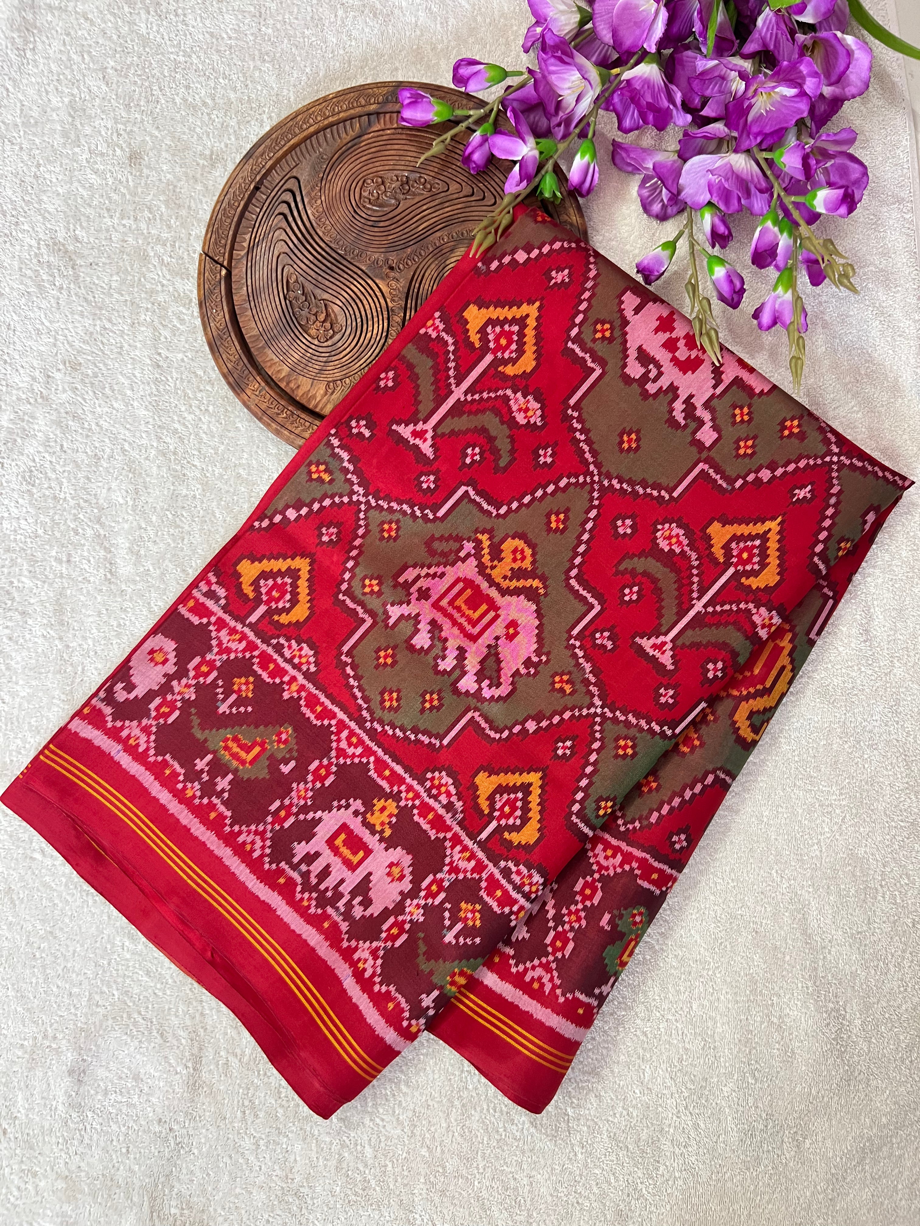 Handwoven Patola Silk Saree Elephant Designer Main image