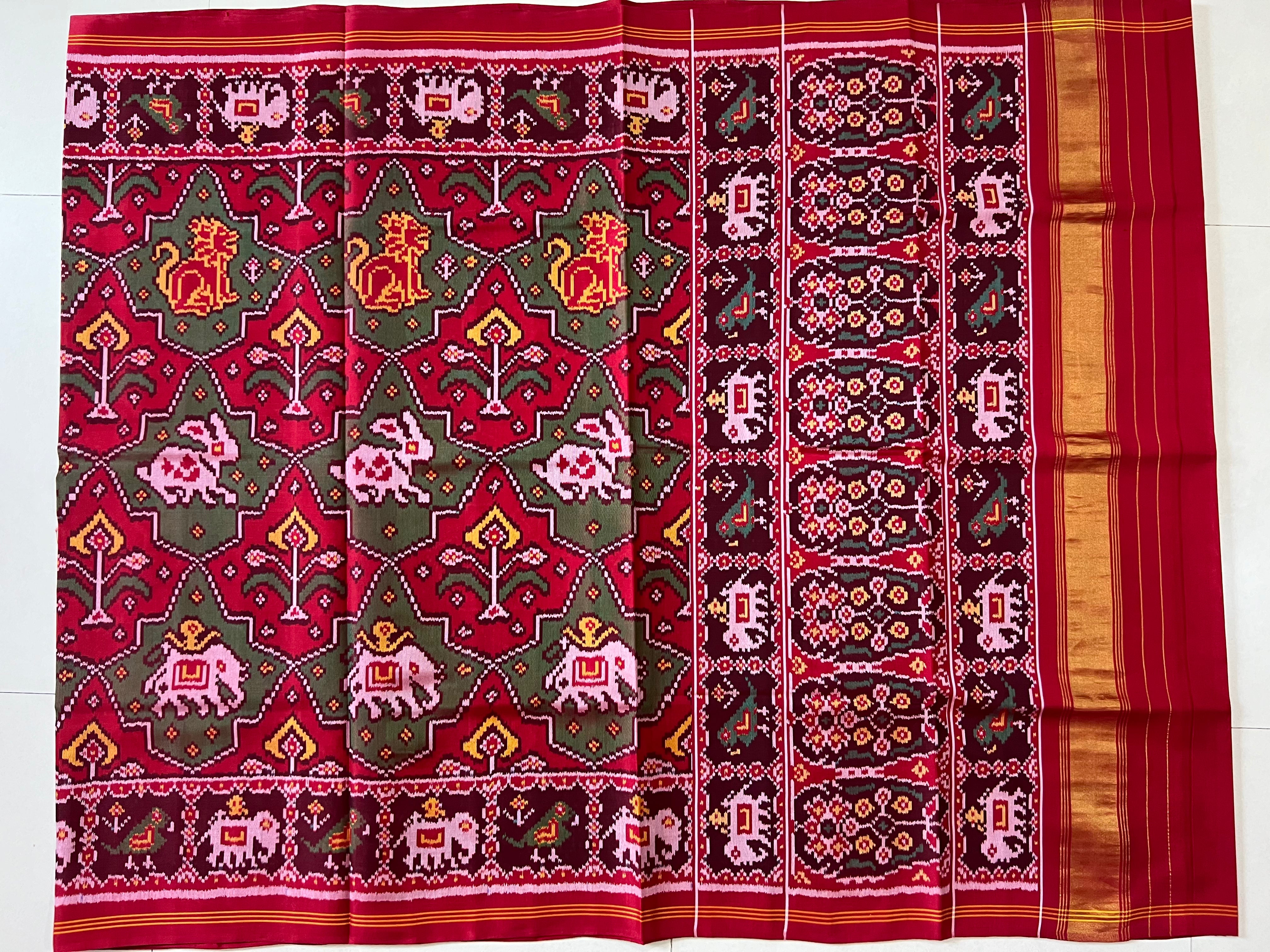 Handwoven Patola Silk Saree Elephant Designer Secondary image