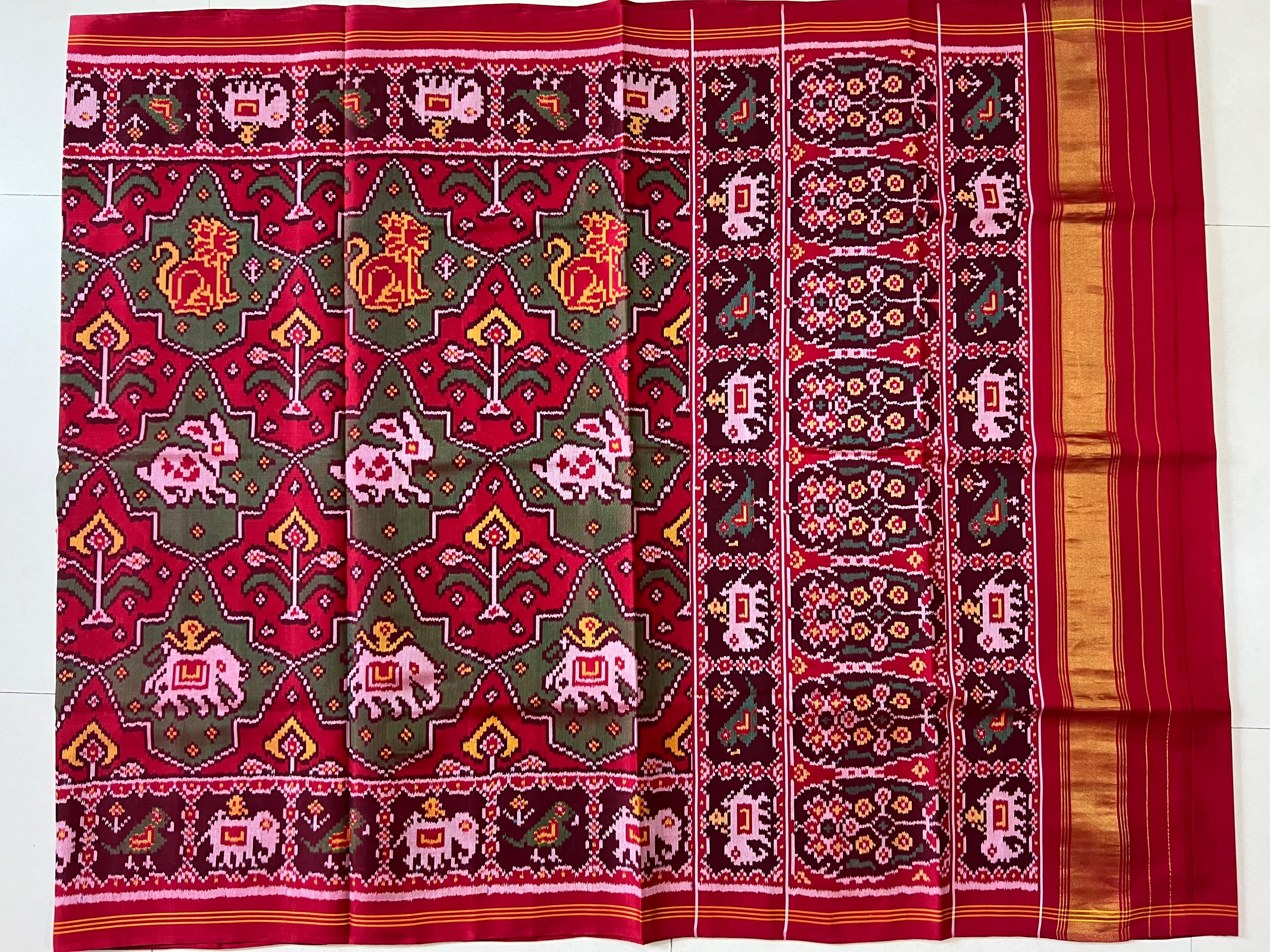 Handwoven Patola Silk Saree Elephant Designer