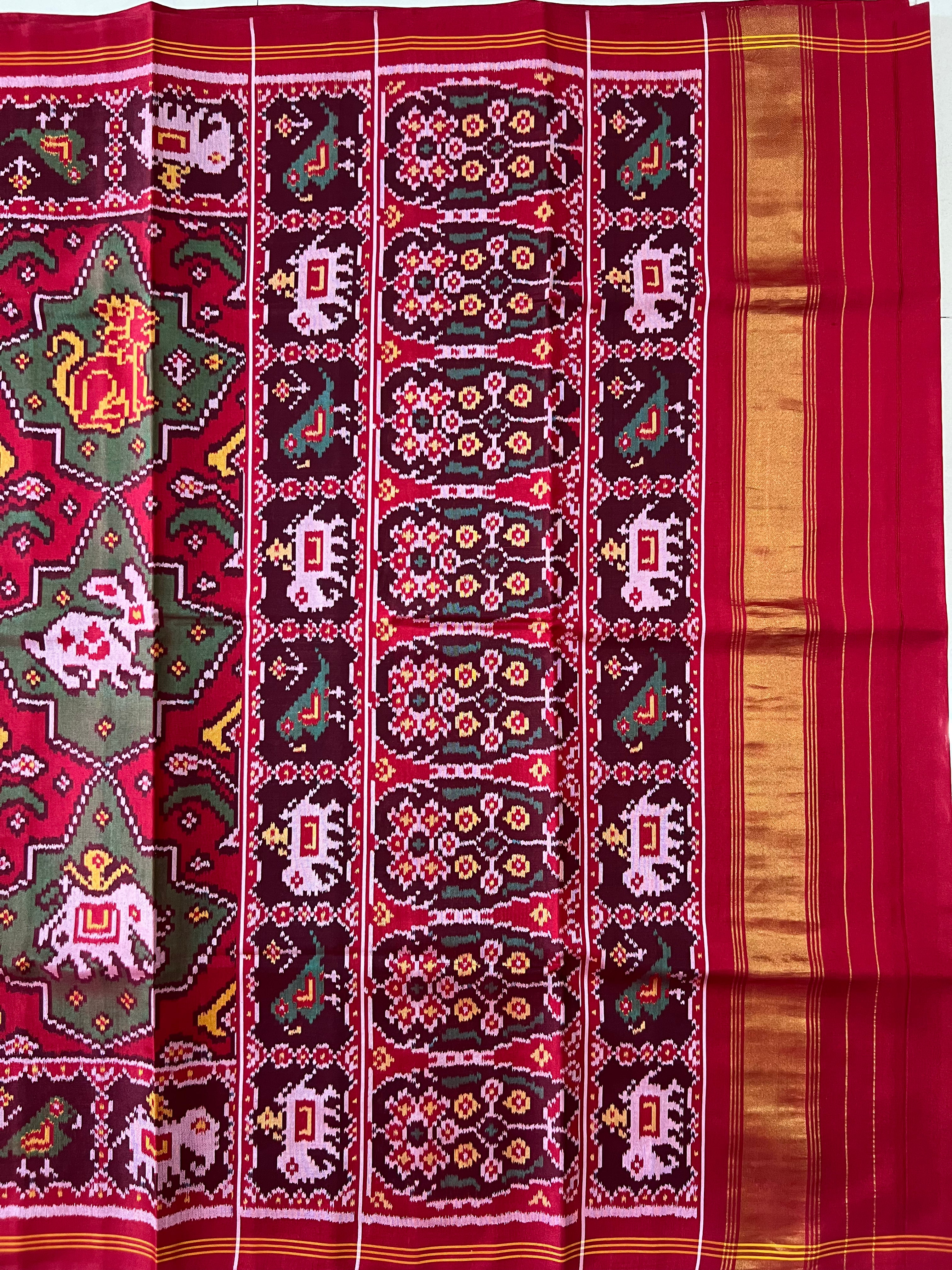 Handwoven Patola Silk Saree Elephant Designer