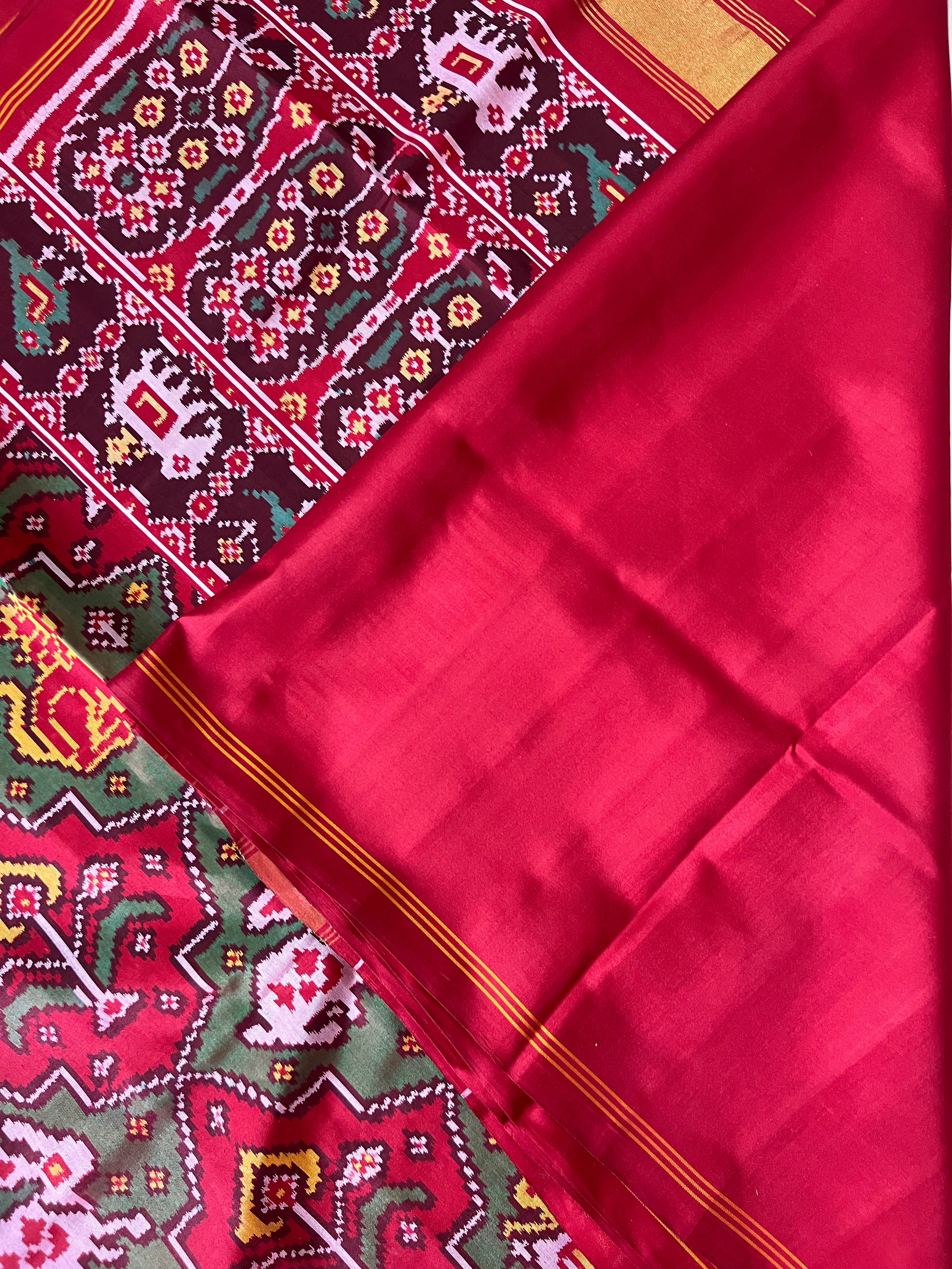 Handwoven Patola Silk Saree Elephant Designer