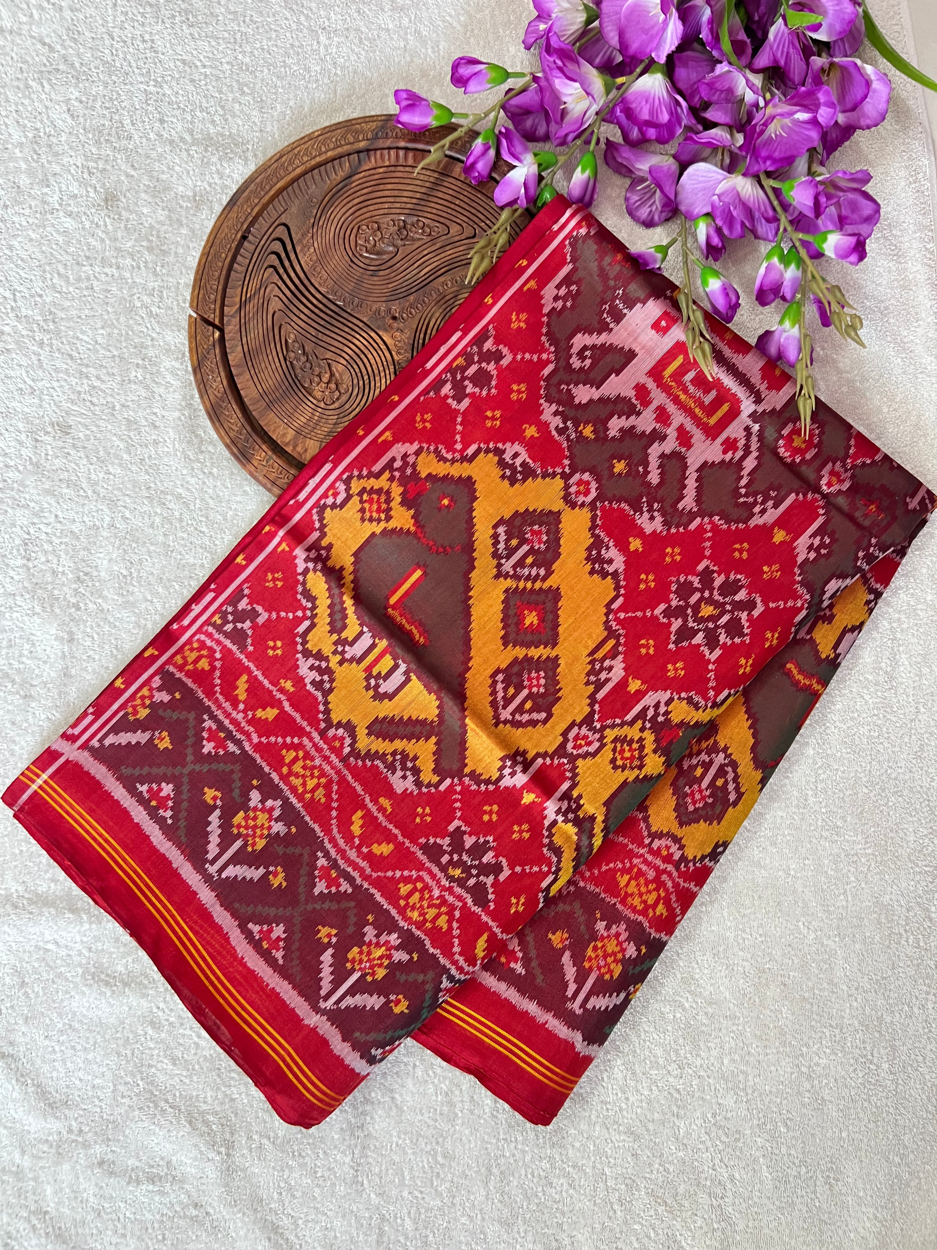 Handwoven Patola Silk Saree Elephant & Perrot Designer