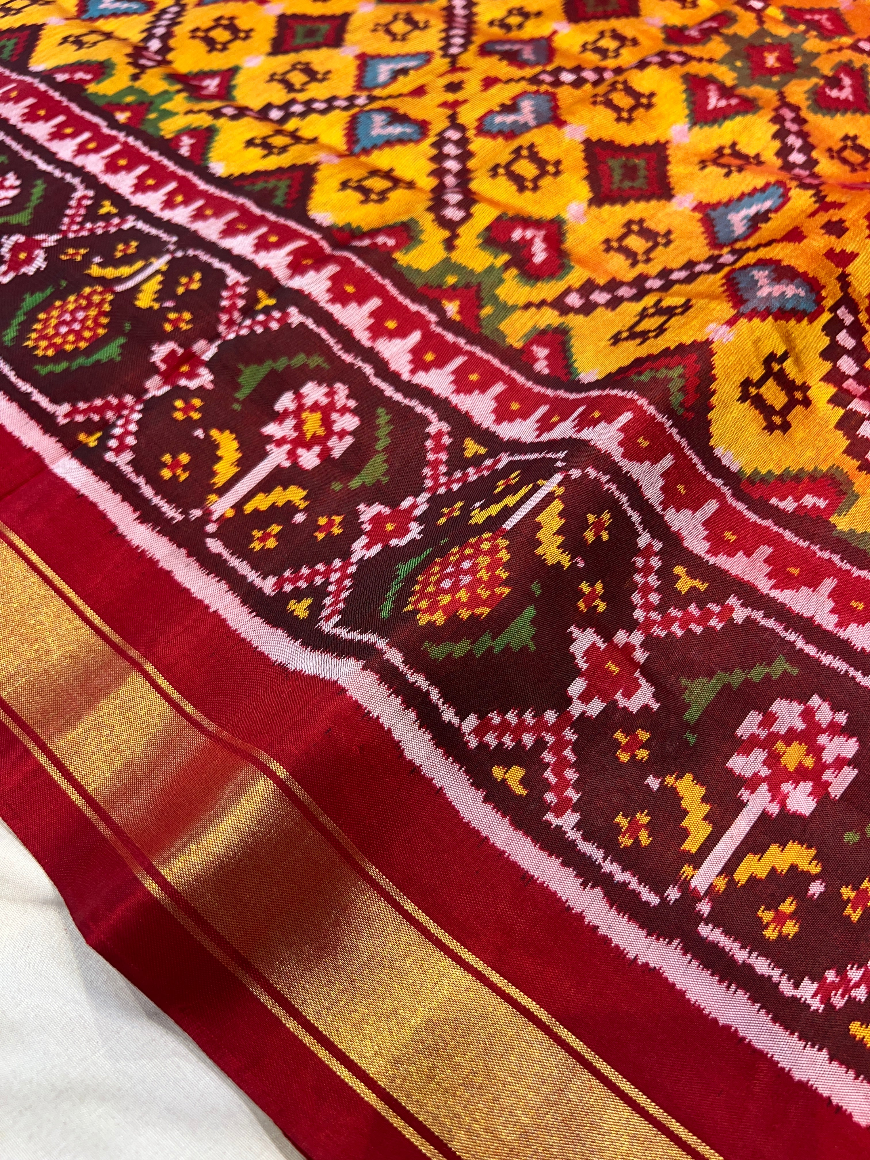 Handwoven Patola Silk Saree Yellow ManekChowk