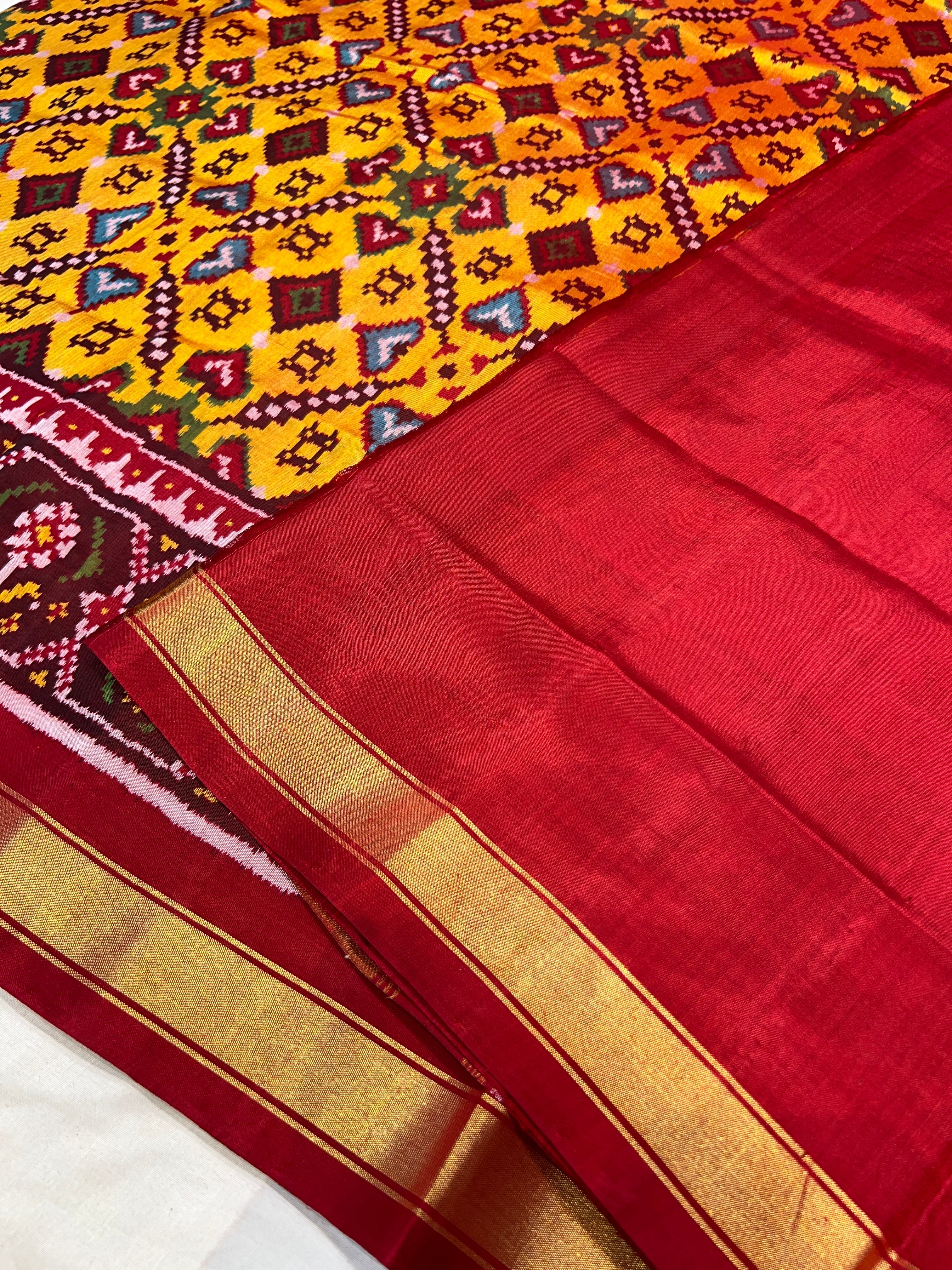 Handwoven Patola Silk Saree Yellow ManekChowk