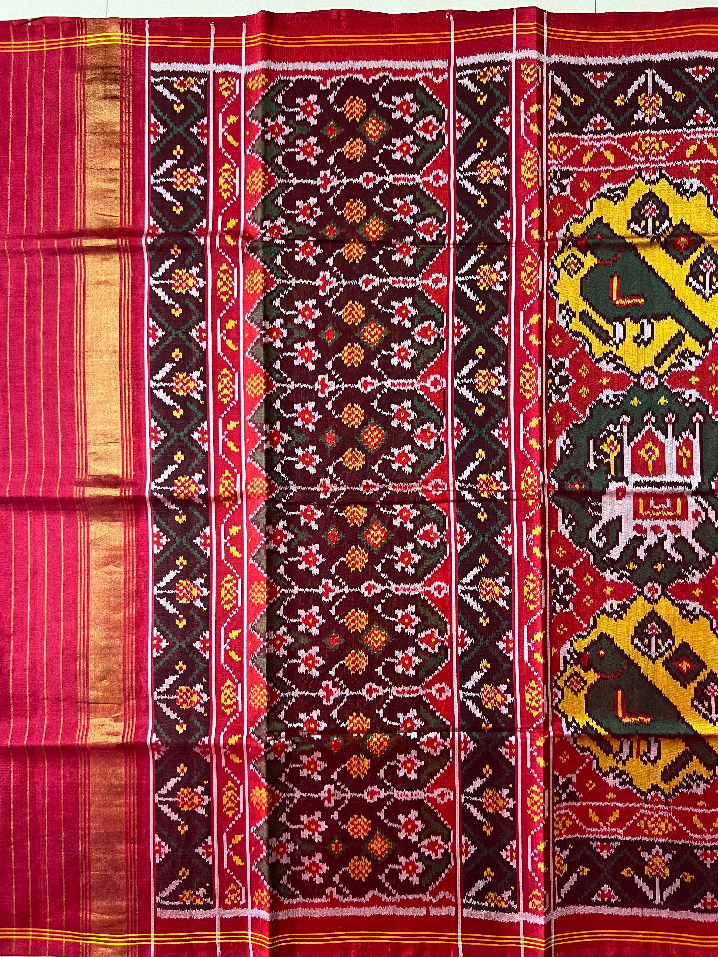 Handwoven Patola Silk Saree Elephant & Perrot Designer