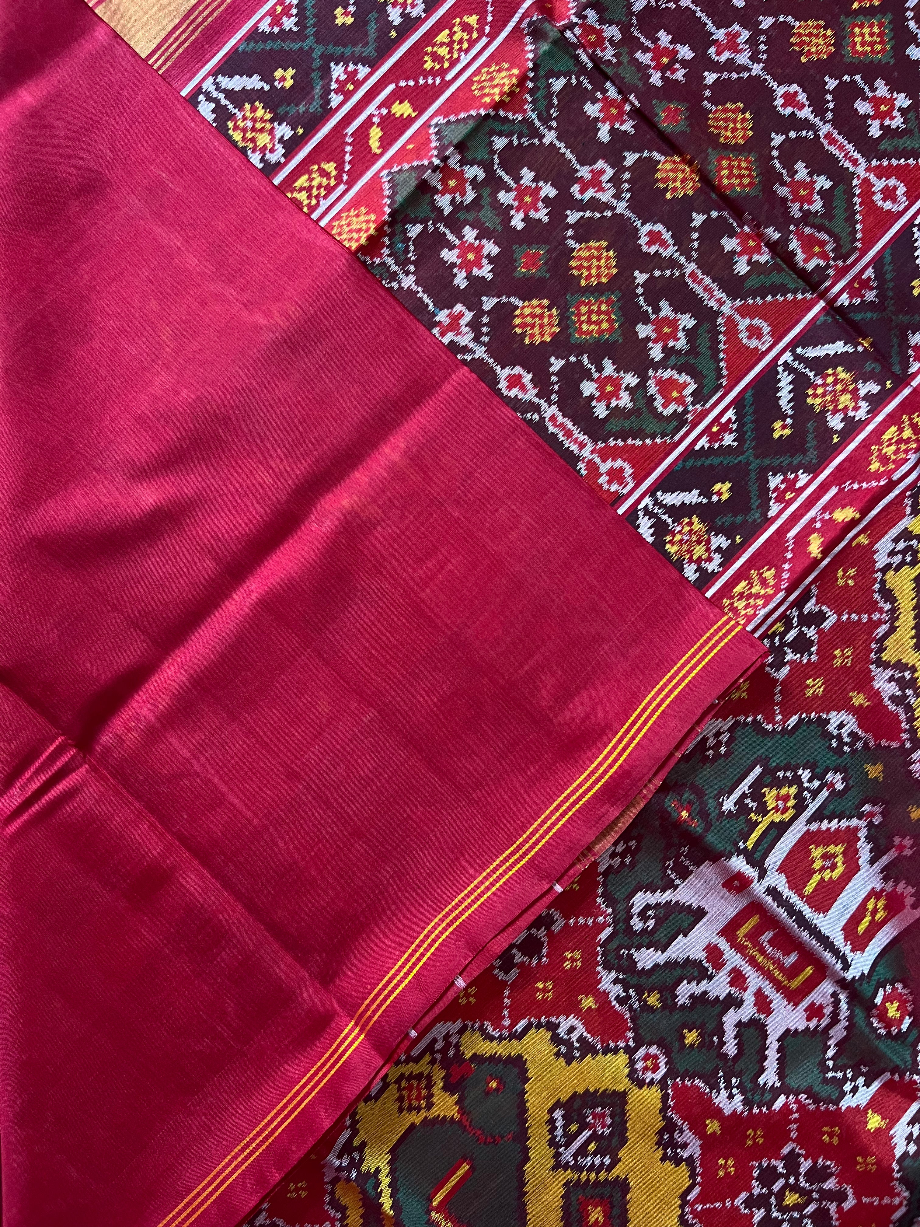 Handwoven Patola Silk Saree Elephant & Perrot Designer