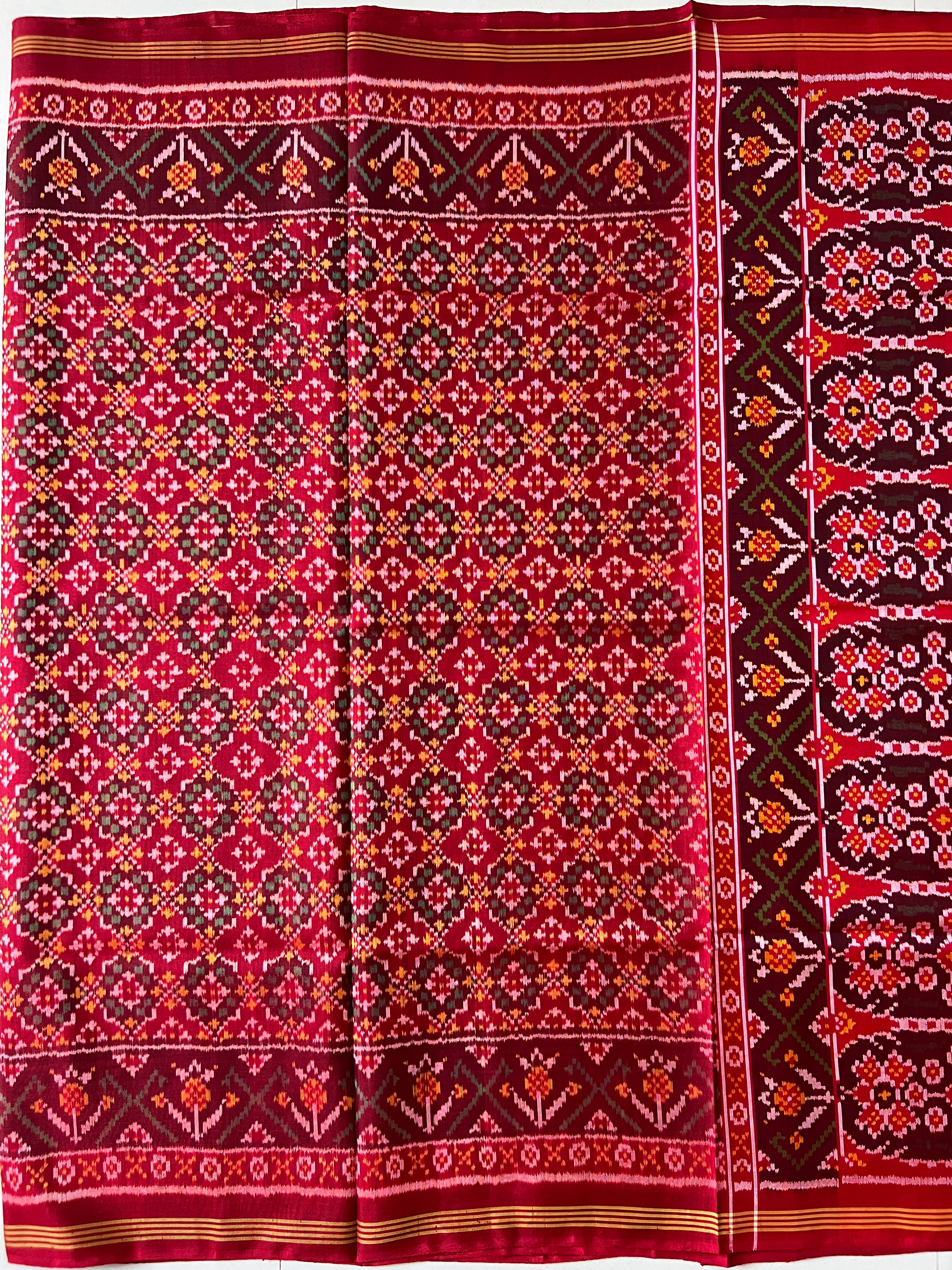 Handwoven Patola Silk Saree Button Ful Red