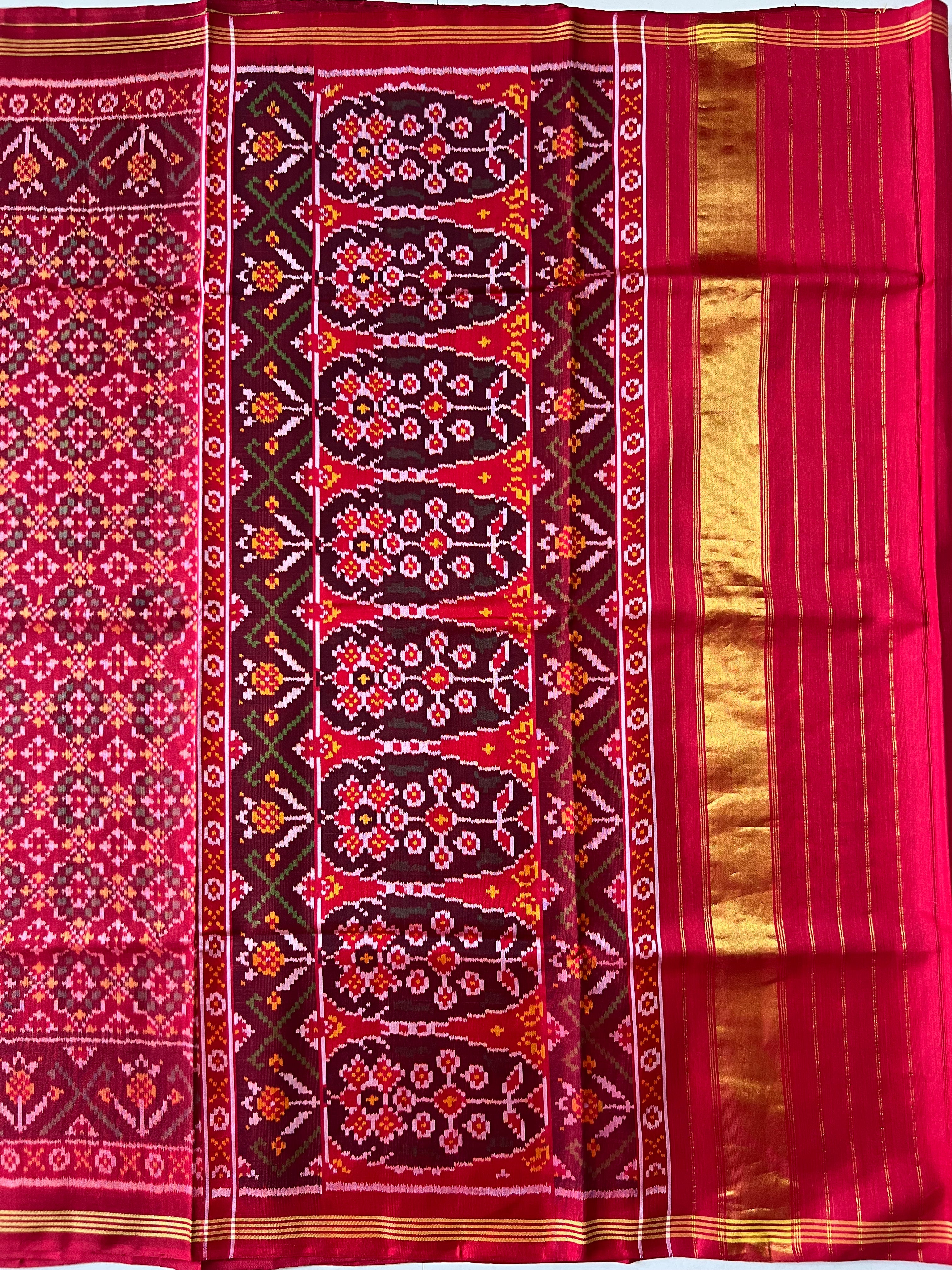 Handwoven Patola Silk Saree Button Ful Red