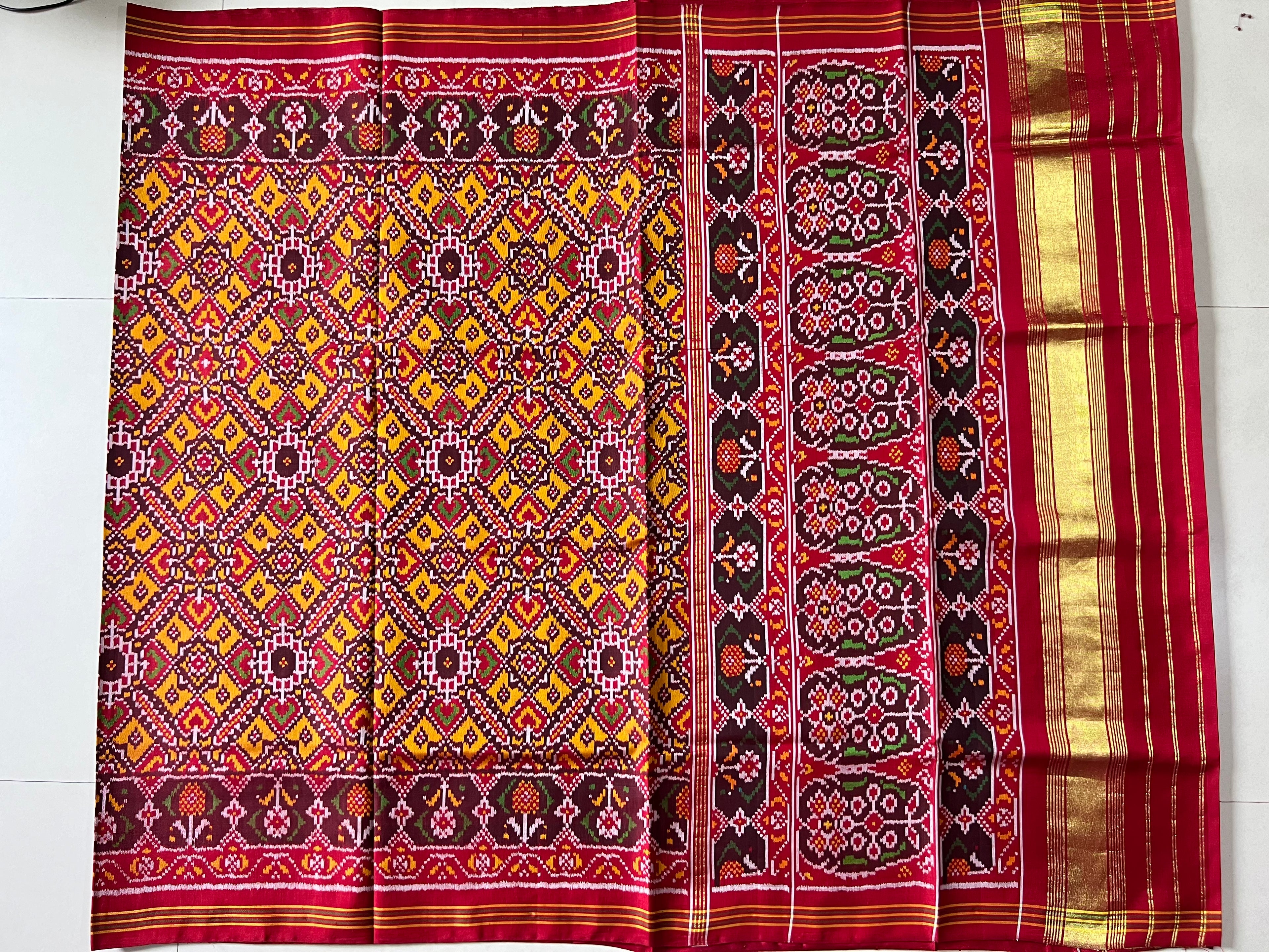 Handwoven Patola Silk Saree Yellow ManekChowk