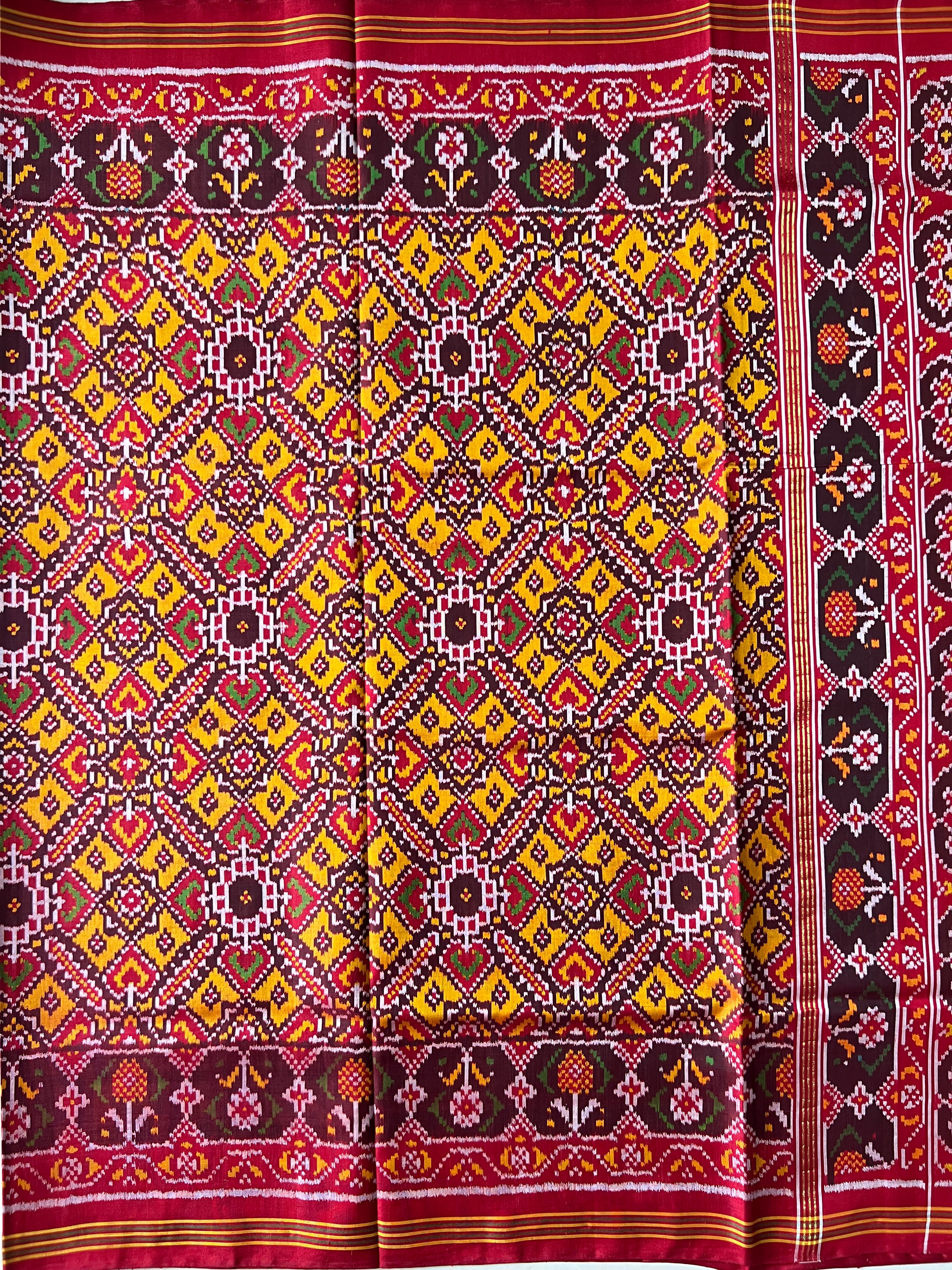 Handwoven Patola Silk Saree Yellow ManekChowk