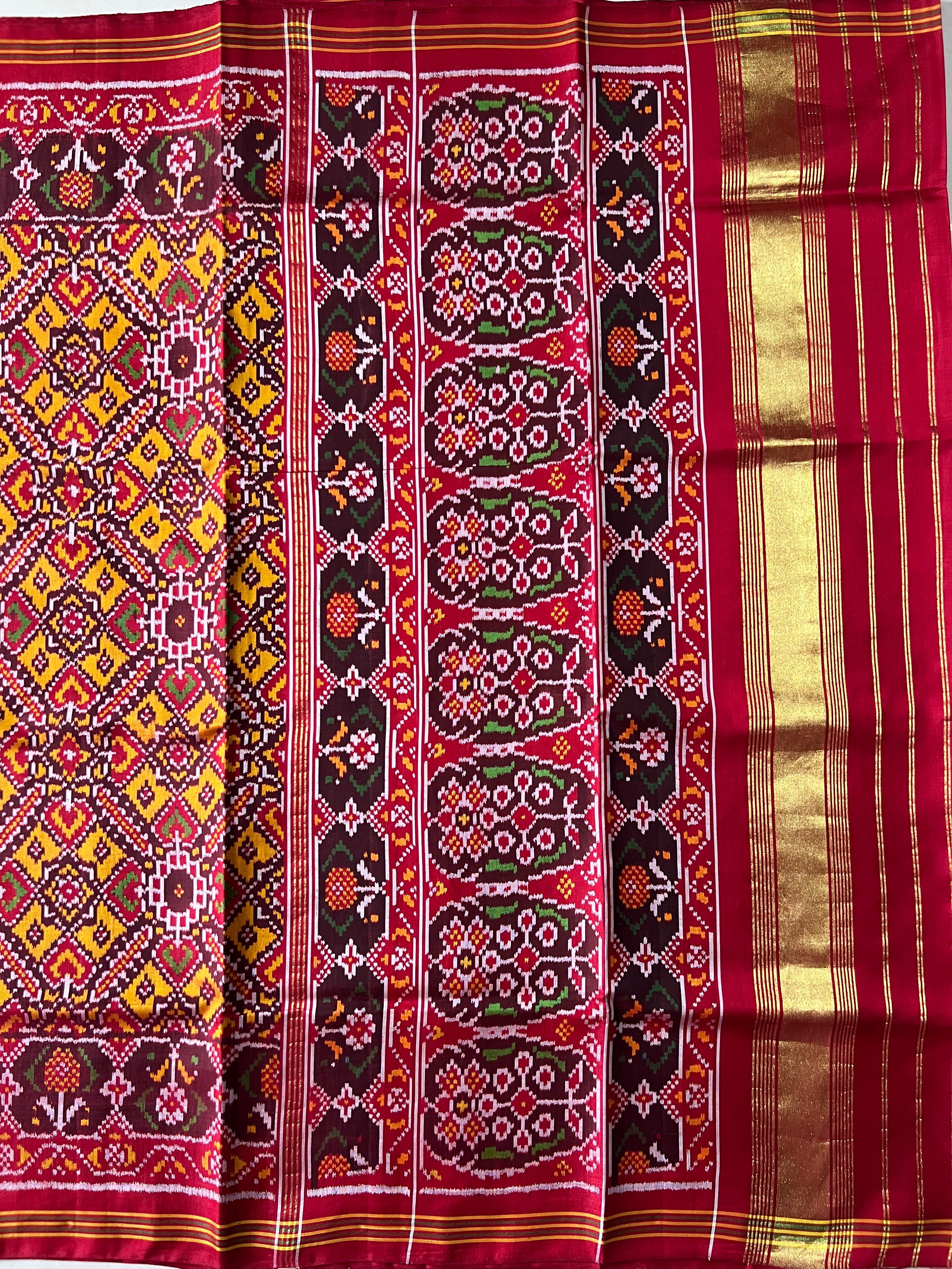 Handwoven Patola Silk Saree Yellow ManekChowk