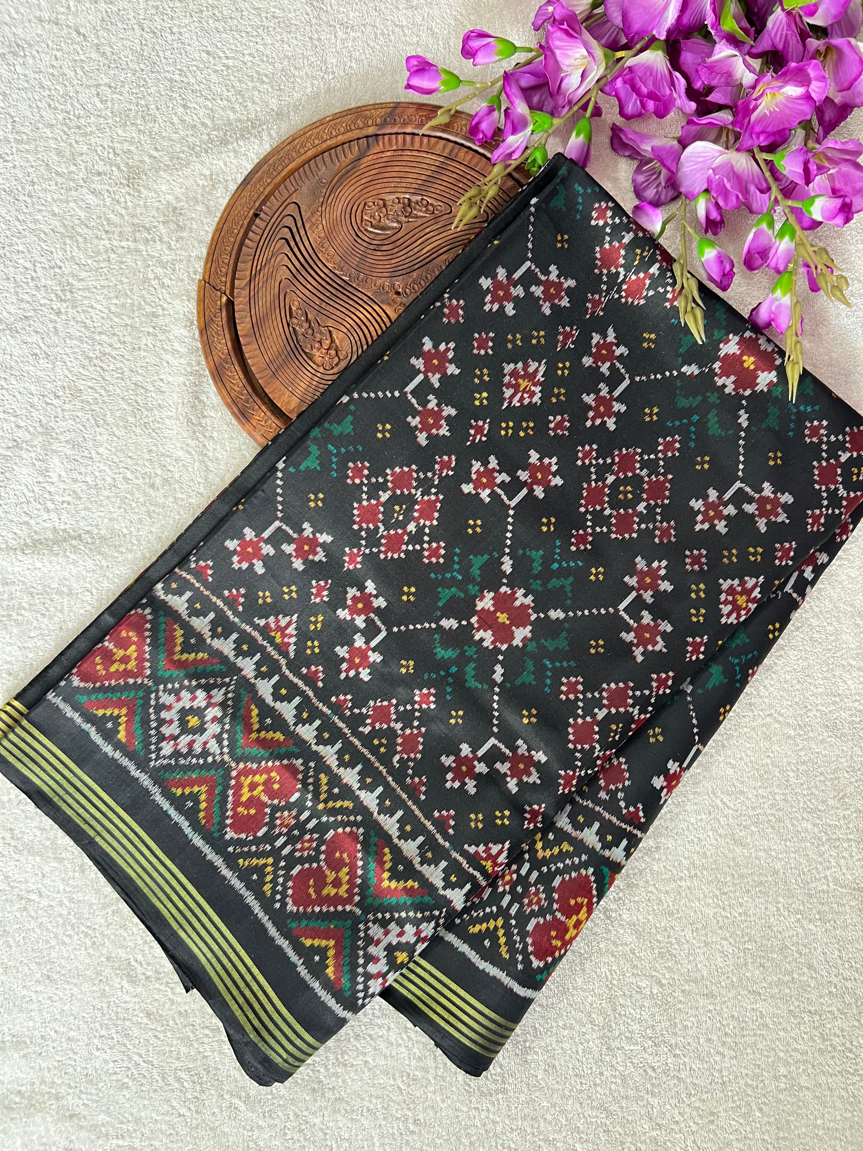 Handwoven Patola Silk Saree Navratna Black Main image