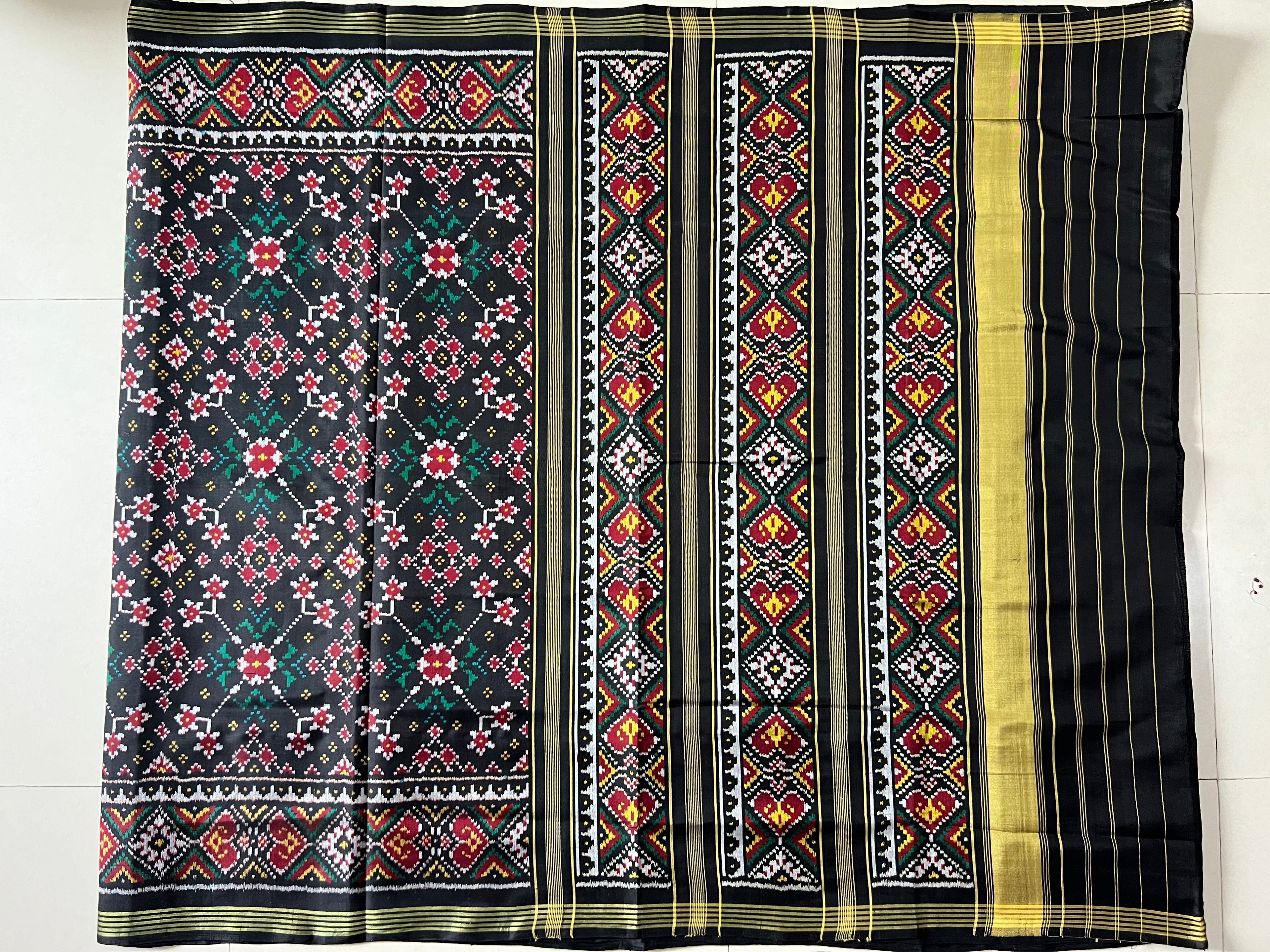 Handwoven Patola Silk Saree Navratna Black