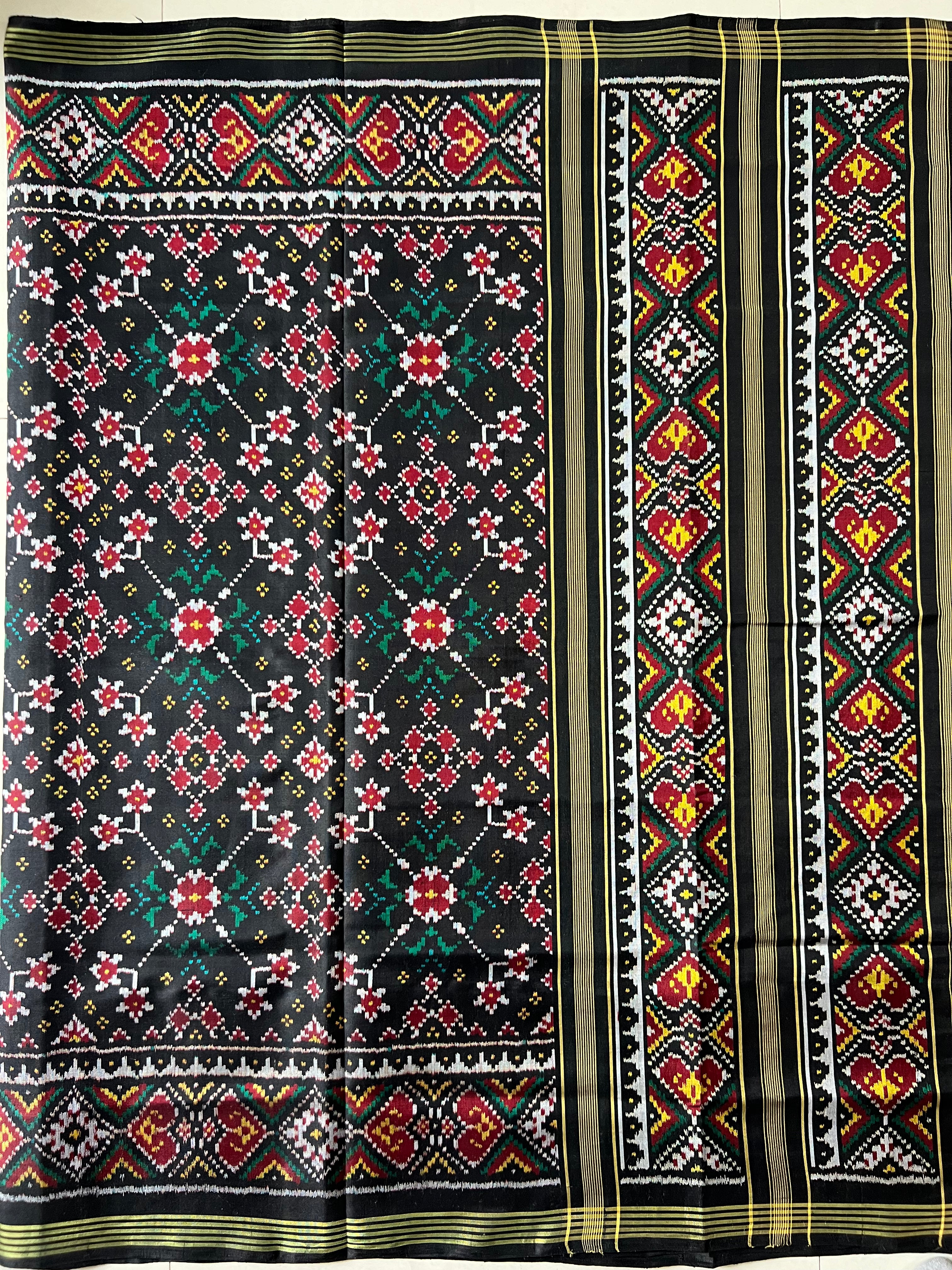 Handwoven Patola Silk Saree Navratna Black