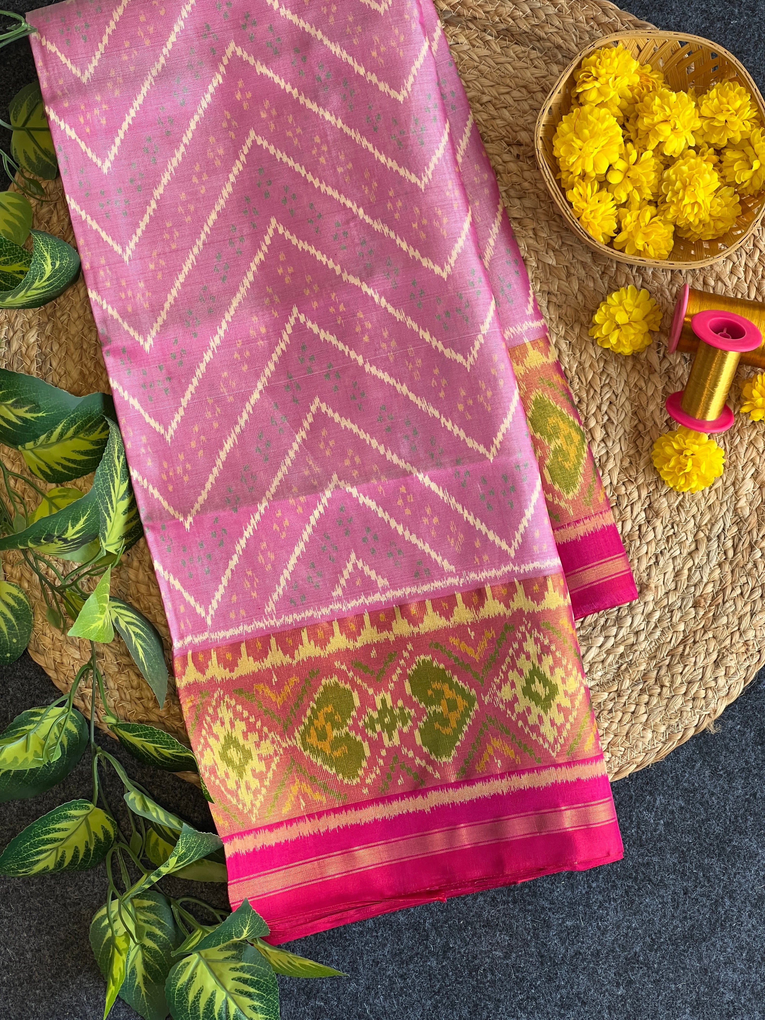 Baby Pink Laheriya Design Patola Silk Saree Main image