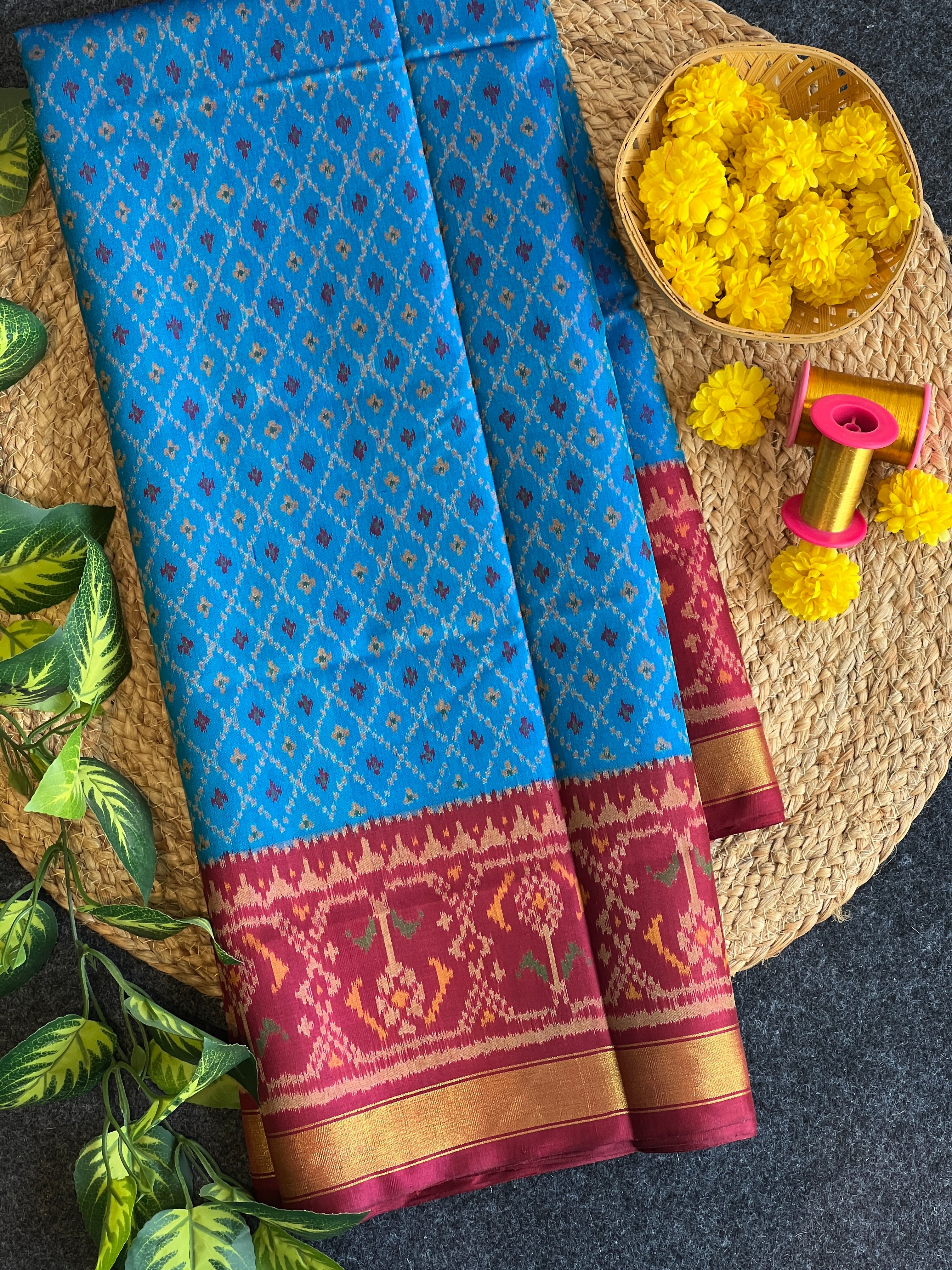 Blue And Maroon Daliya Bhat Design Patola Silk Saree Main image