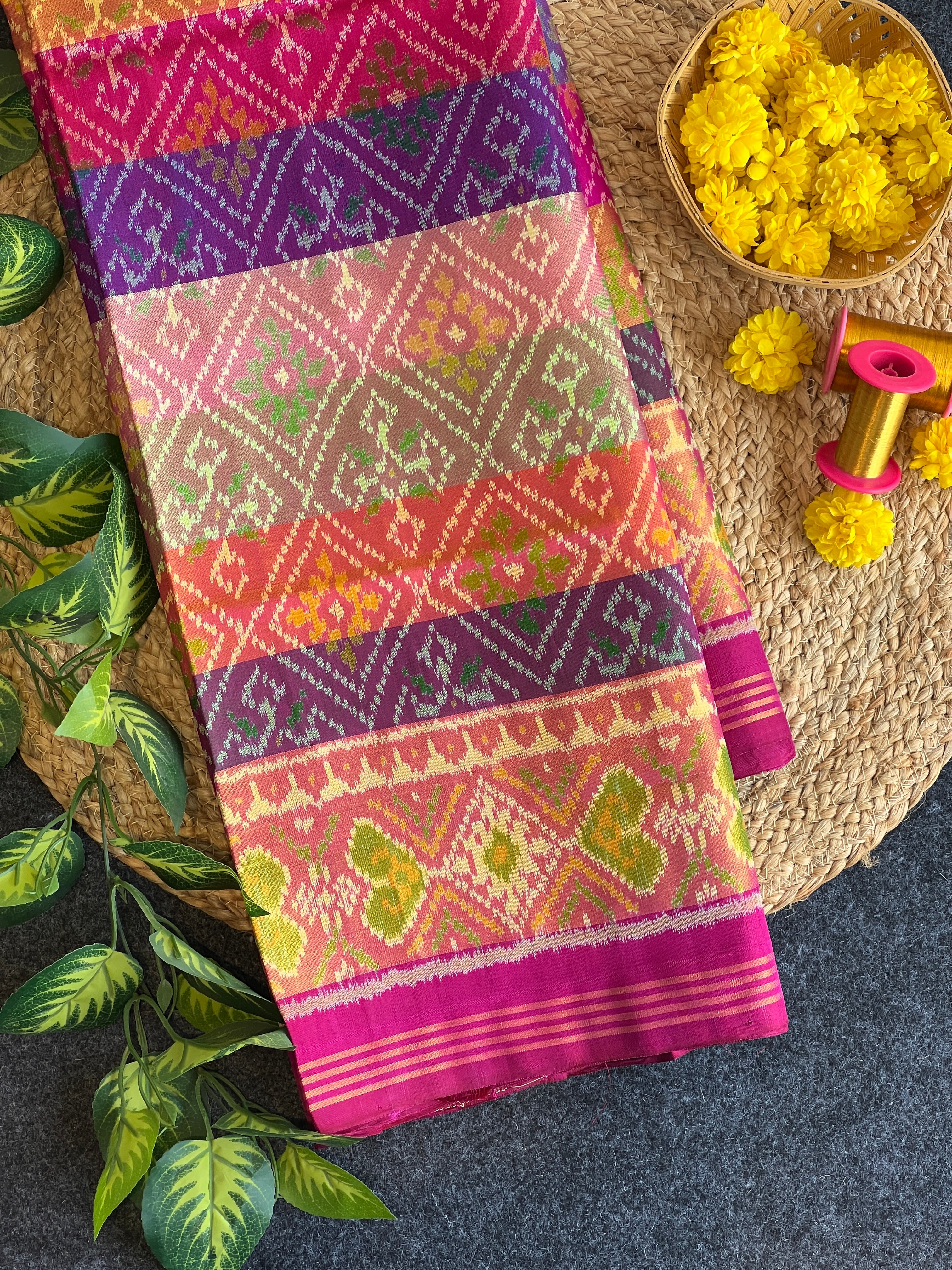 Multicolor Traditional Design Handwoven Patola Silk Saree