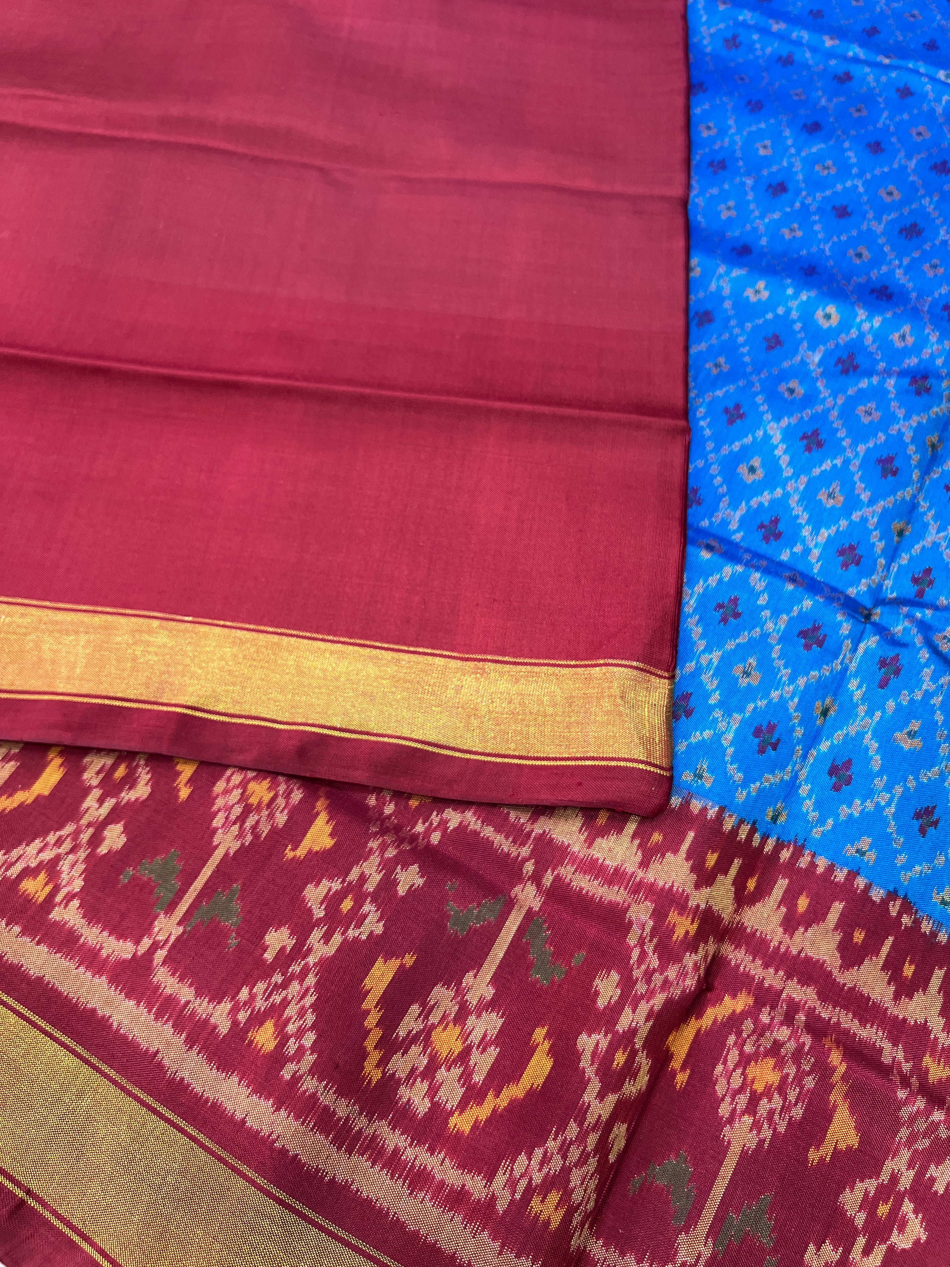 Blue And Maroon Daliya Bhat Design Patola Silk Saree