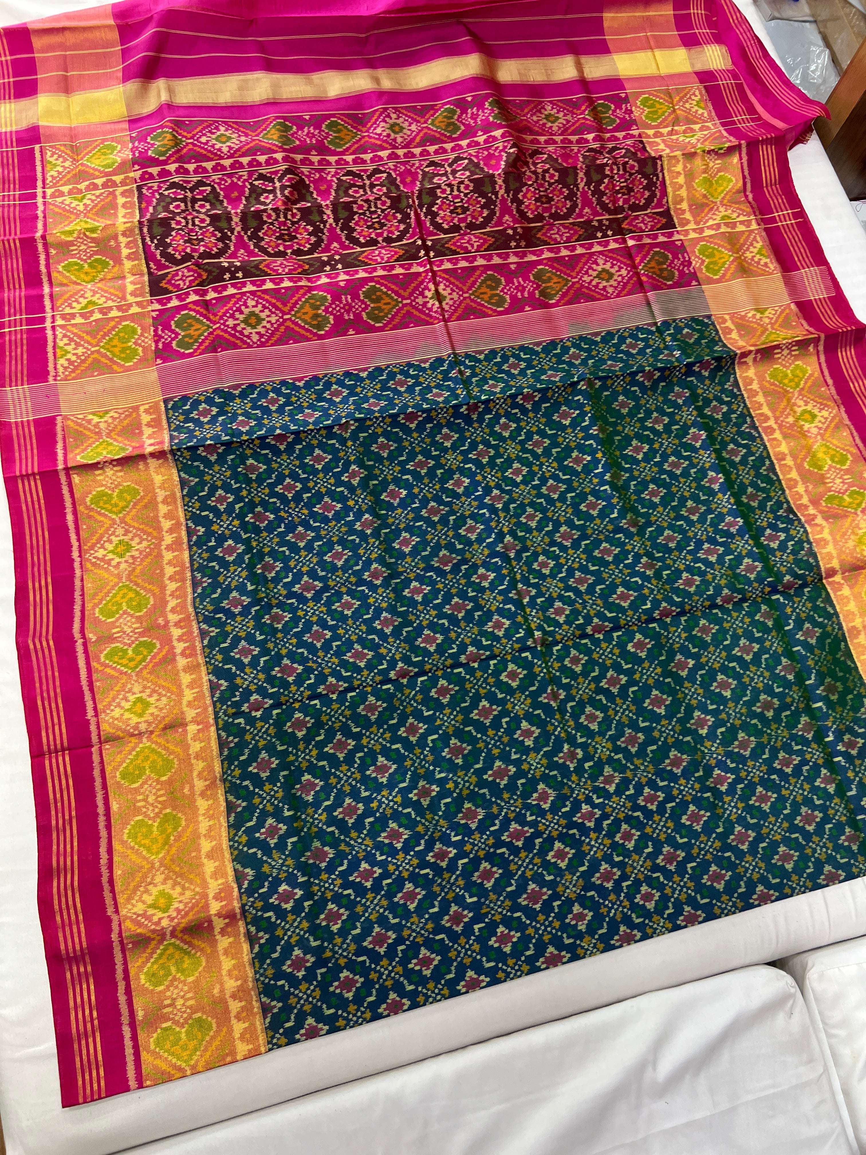 Green Shaded Button Fool Design Patola Silk Saree Secondary image