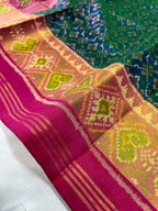 Green Shaded Button Fool Design Patola Silk Saree