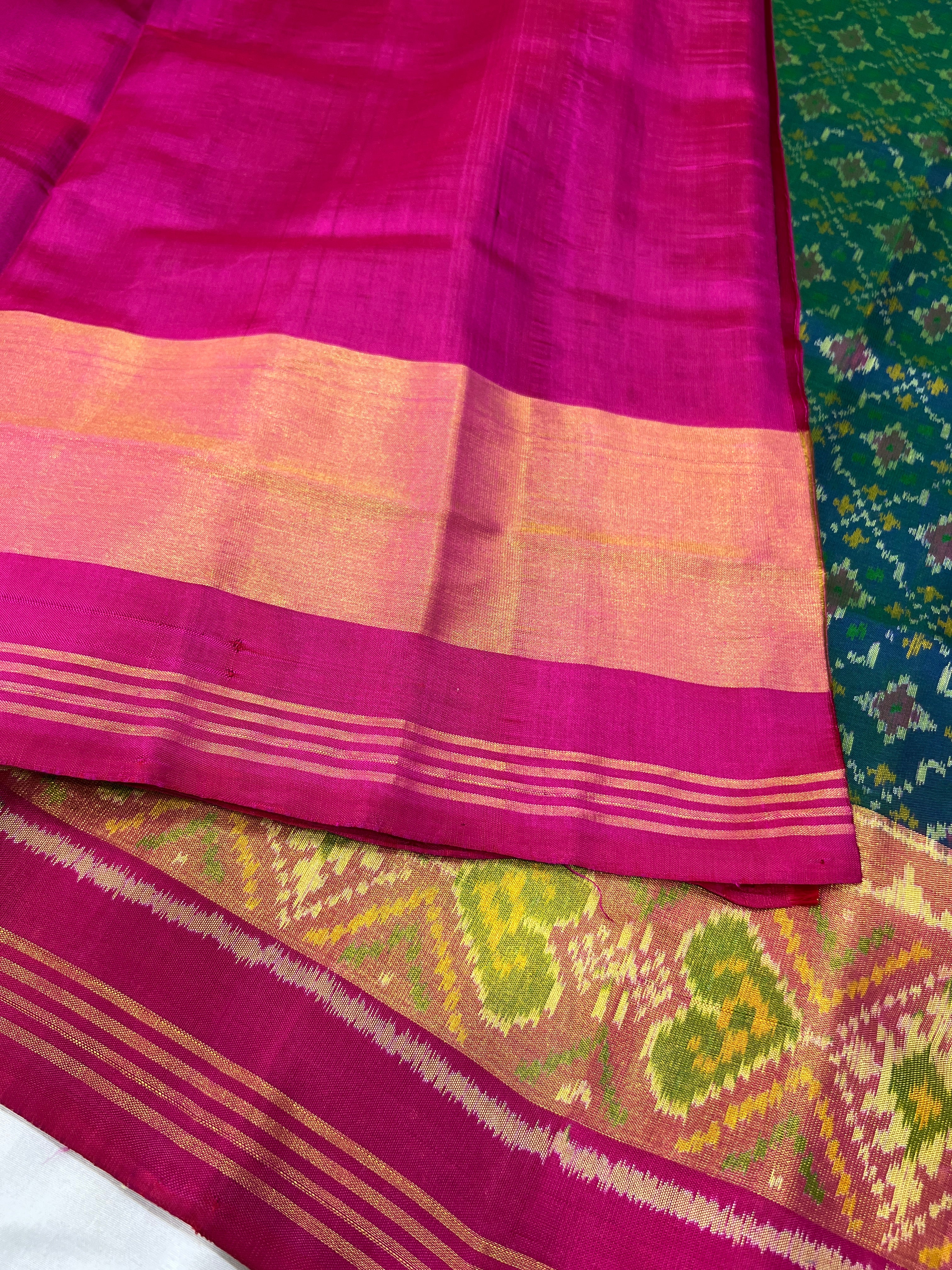 Green Shaded Button Fool Design Patola Silk Saree