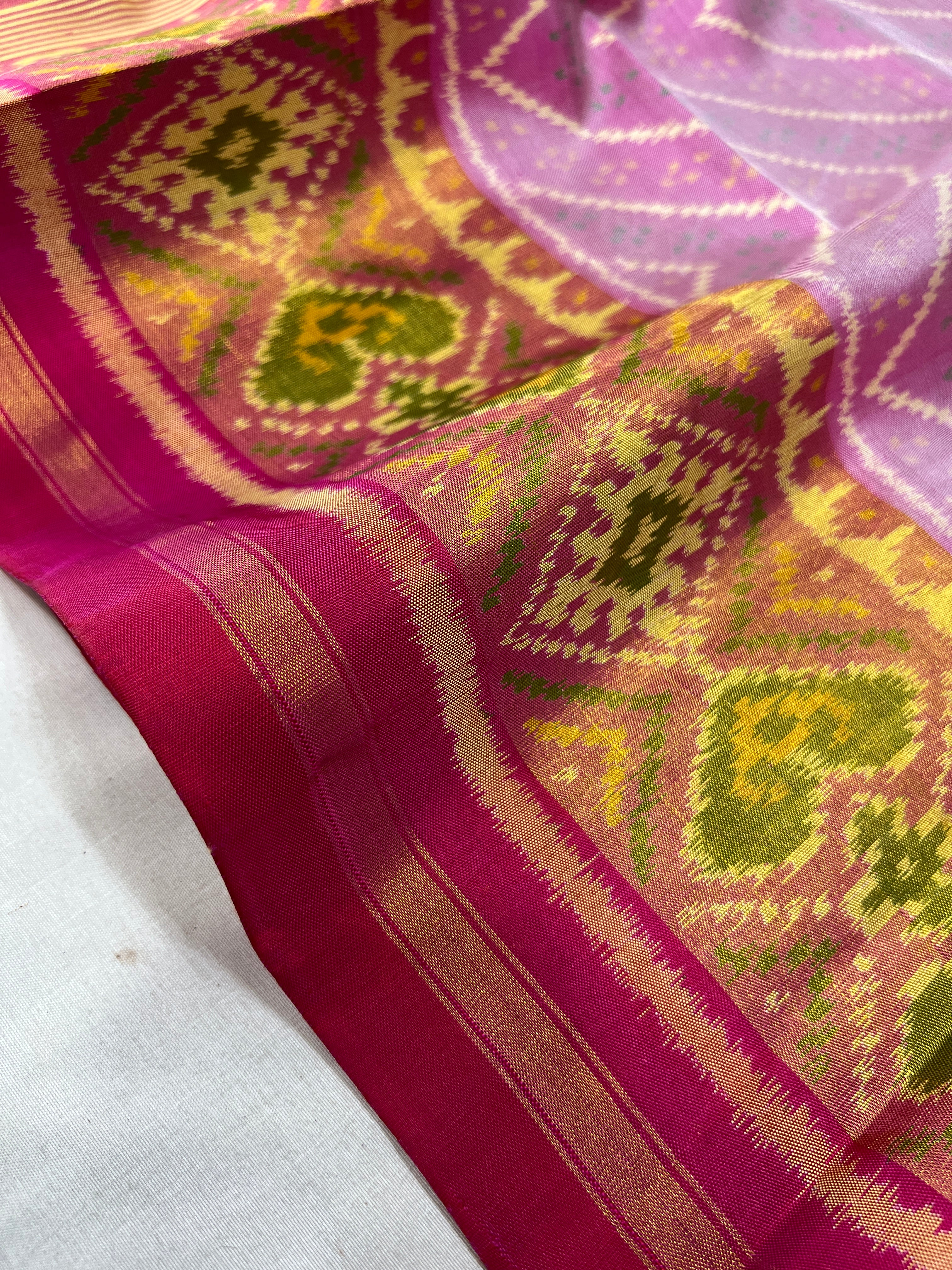 Baby Pink Laheriya Design Patola Silk Saree