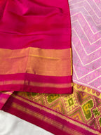 Baby Pink Laheriya Design Patola Silk Saree