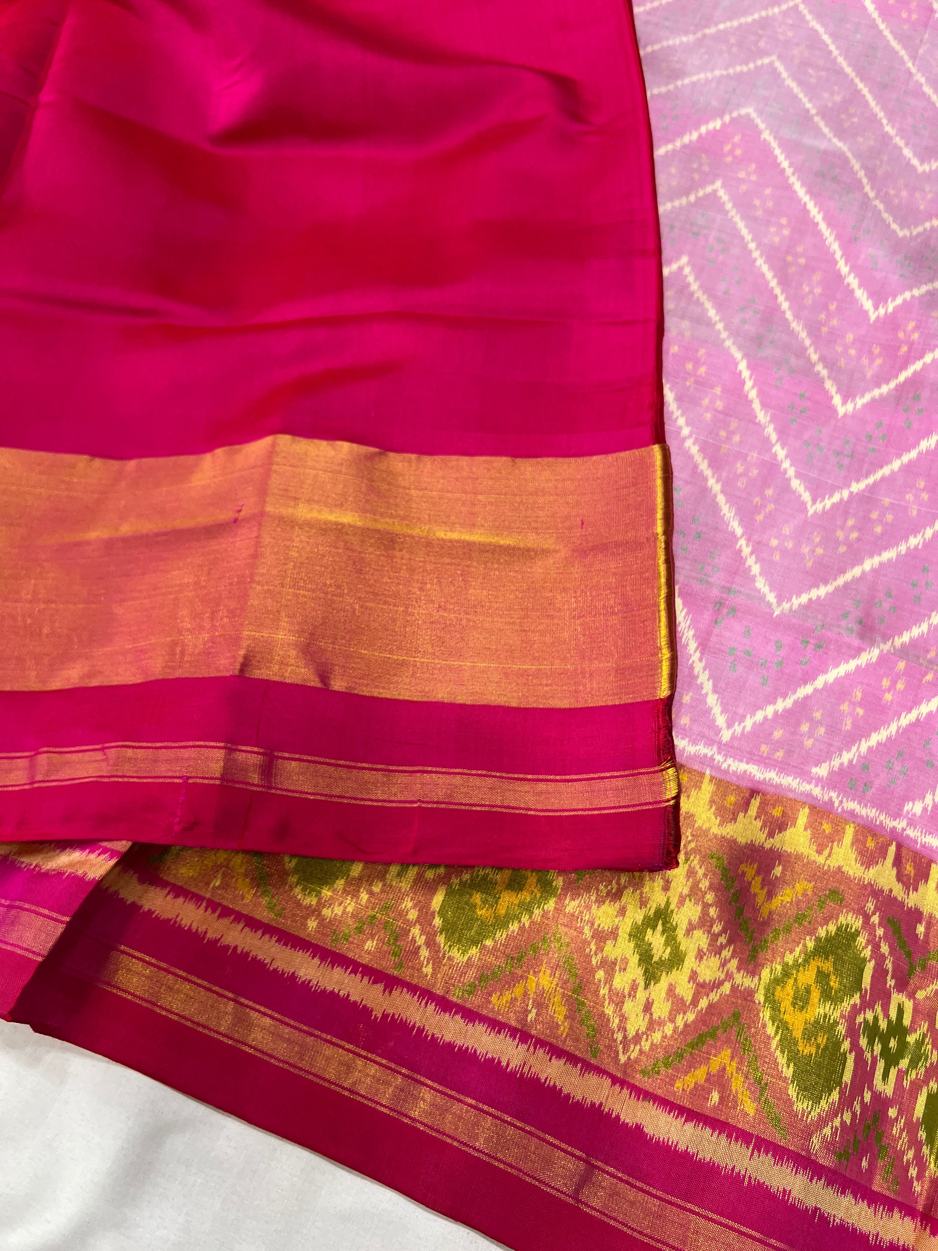 Baby Pink Laheriya Design Patola Silk Saree
