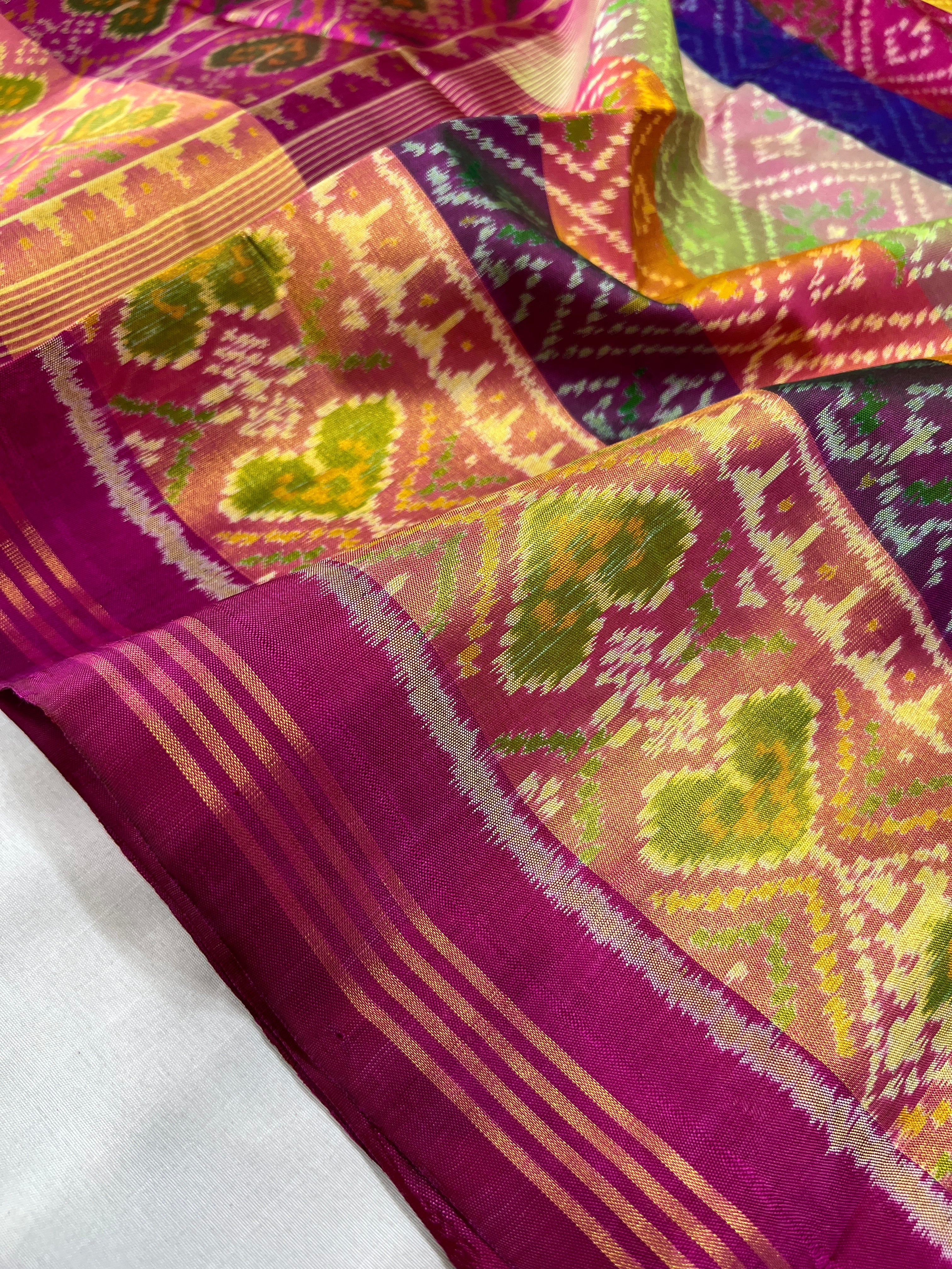 Multicolor Traditional Design Handwoven Patola Silk Saree