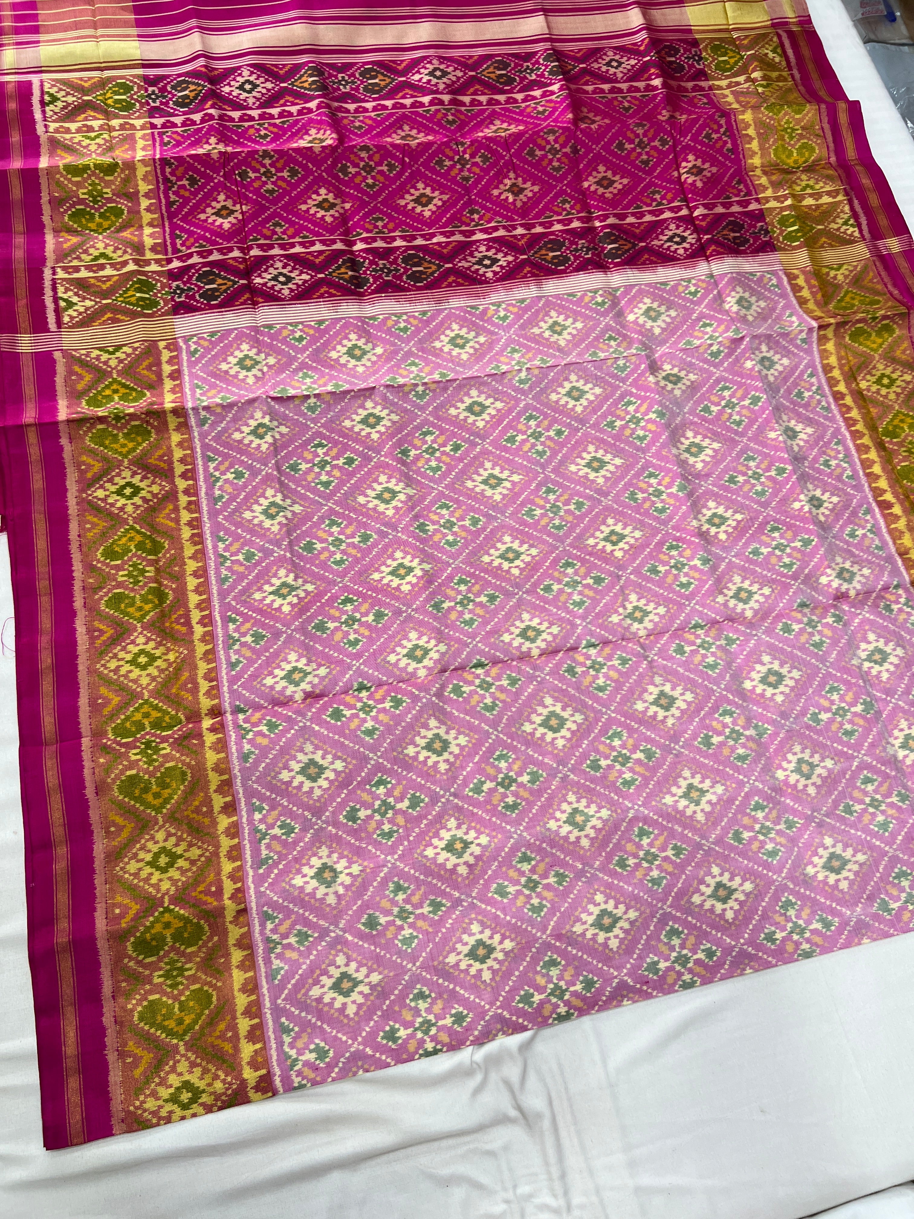 Baby Pink Pan-Chanda Bhat Design Patola Silk Saree Secondary image
