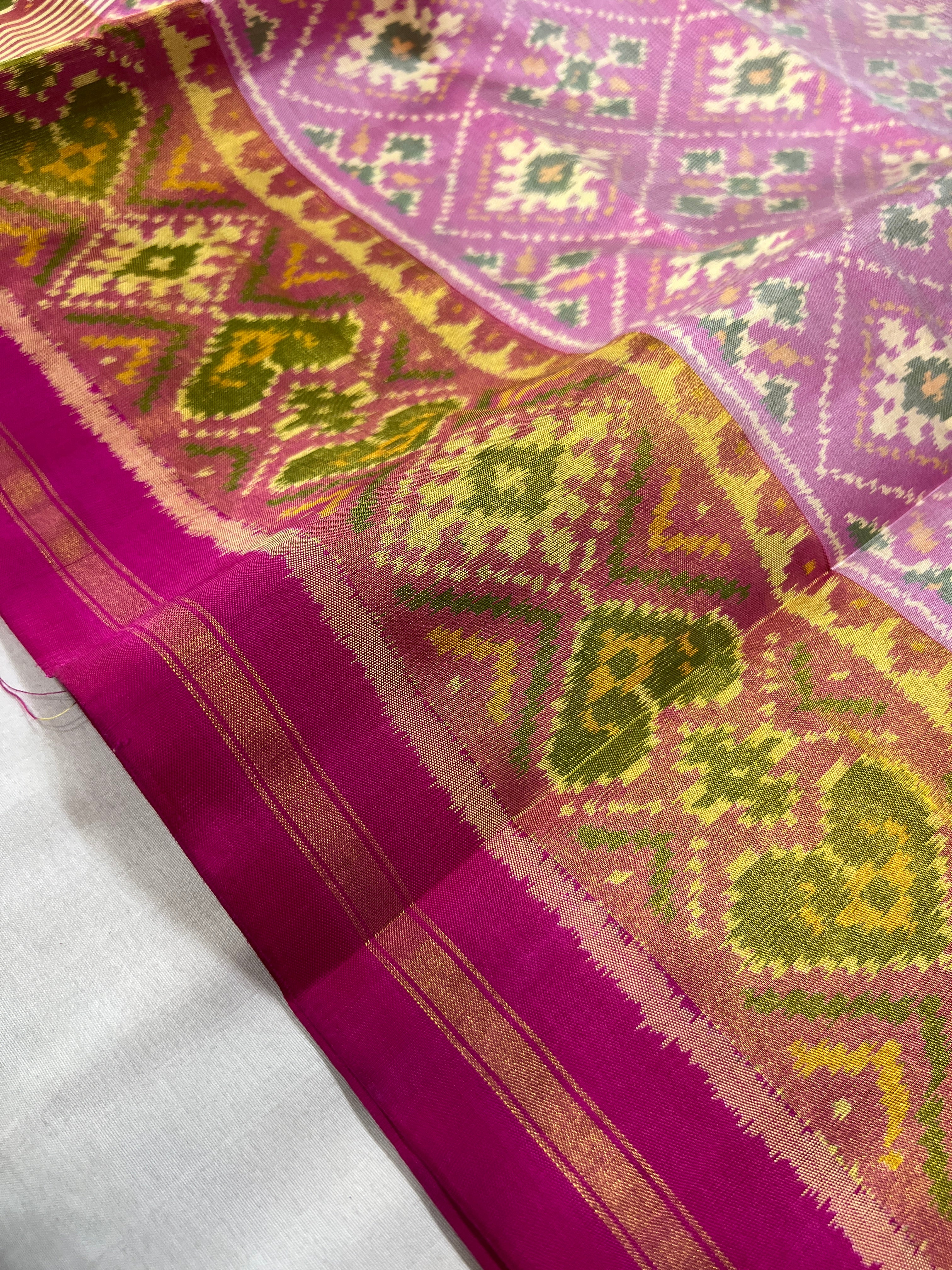 Baby Pink Pan-Chanda Bhat Design Patola Silk Saree