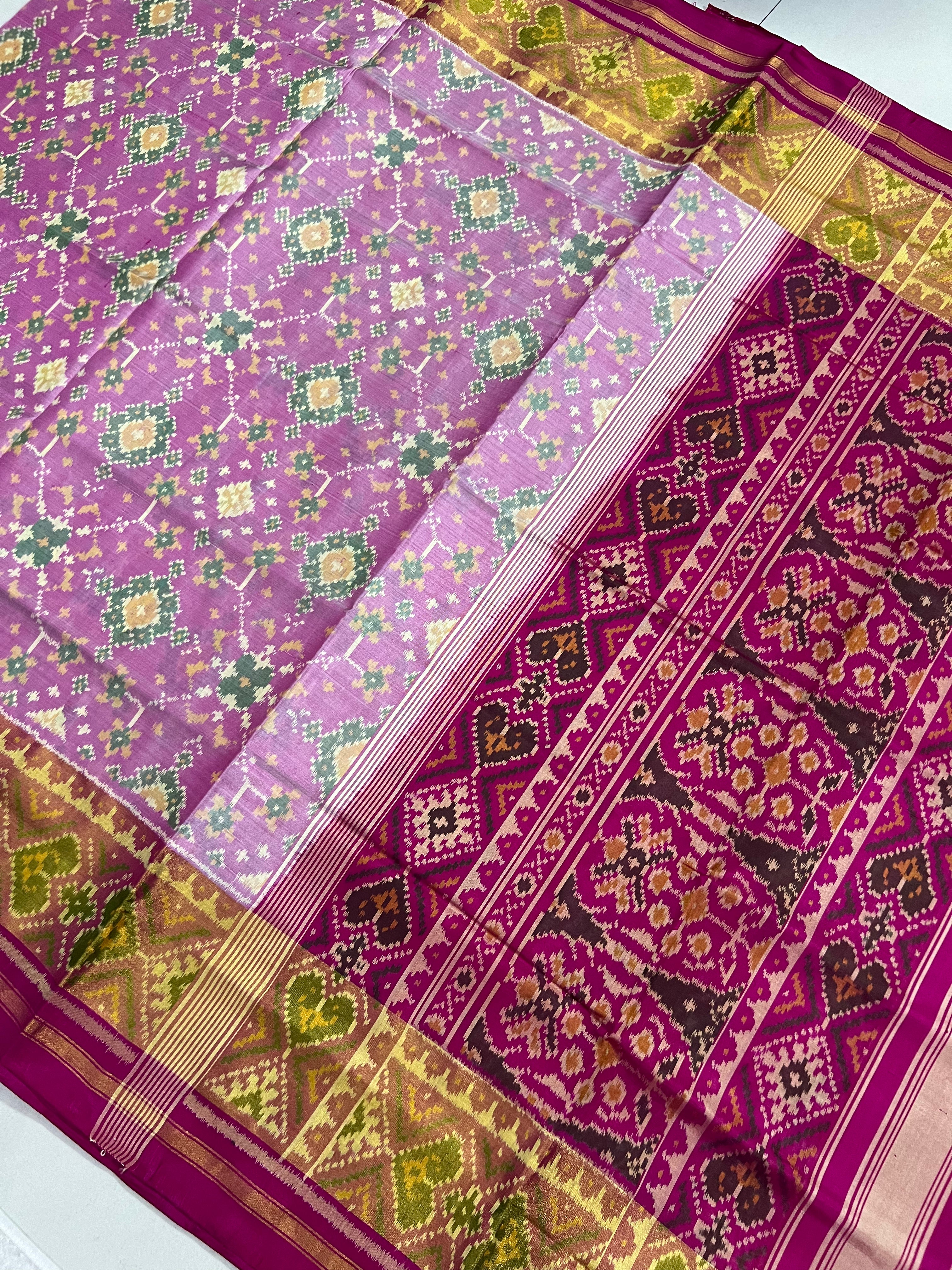 Baby pink navratna Handwoven Patola Silk Saree