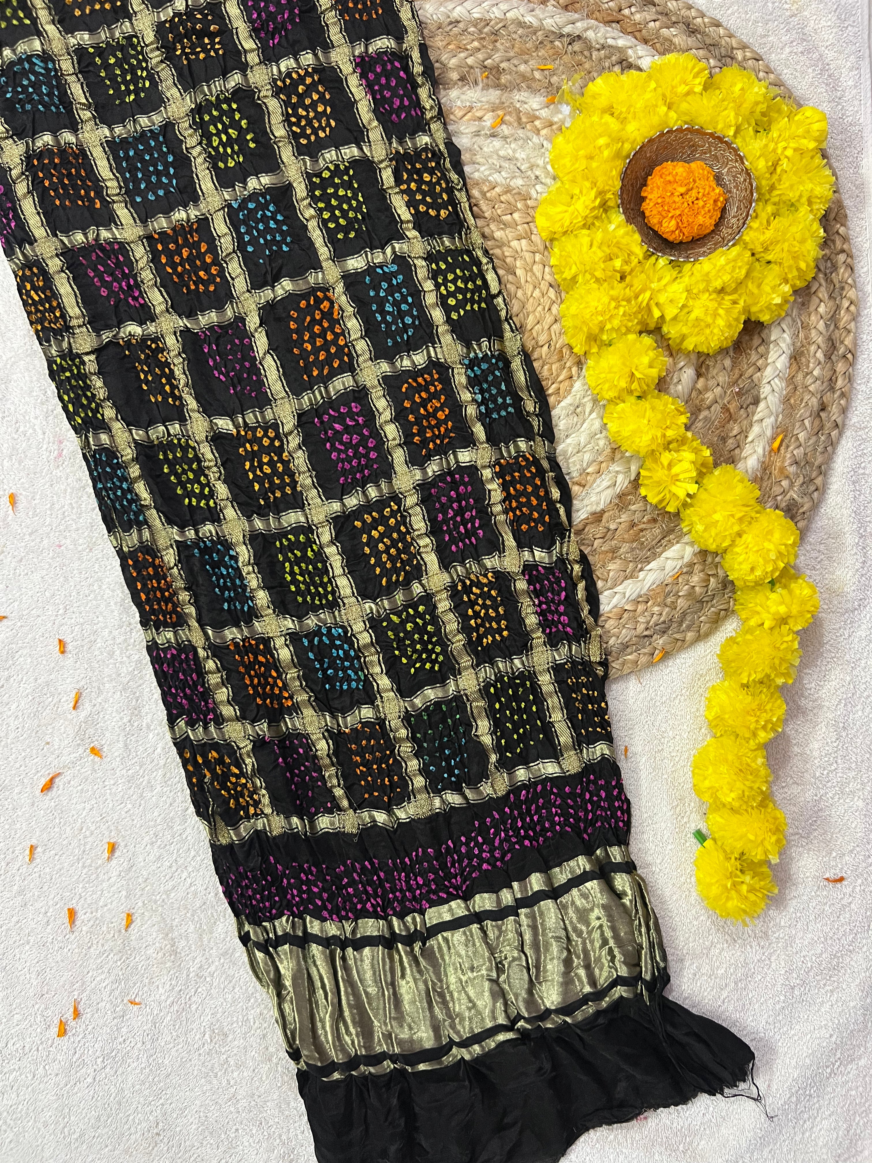 Gaji Silk Checks Bandhej Dupatta