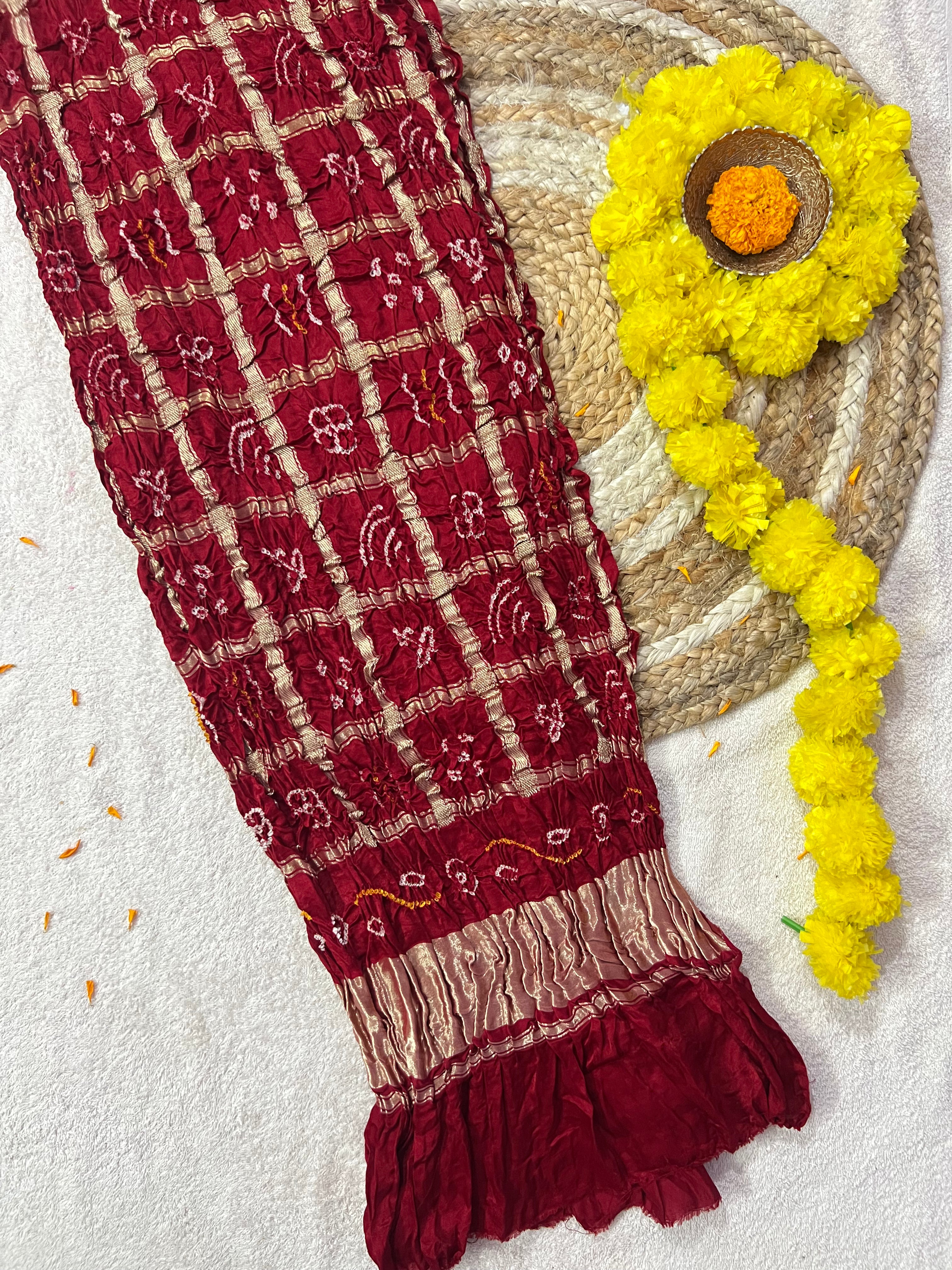 Gaji Silk Checks Bandhej Dupatta Main image