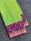 Handwoven Patola Silk Saree Plain Gala Border Green Body