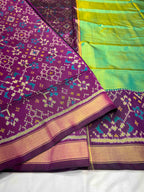 Handwoven Patola Silk Saree Plain Gala Border Green Body
