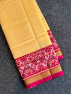 Handwoven Patola Silk Saree Plain Gala Border Cream Body