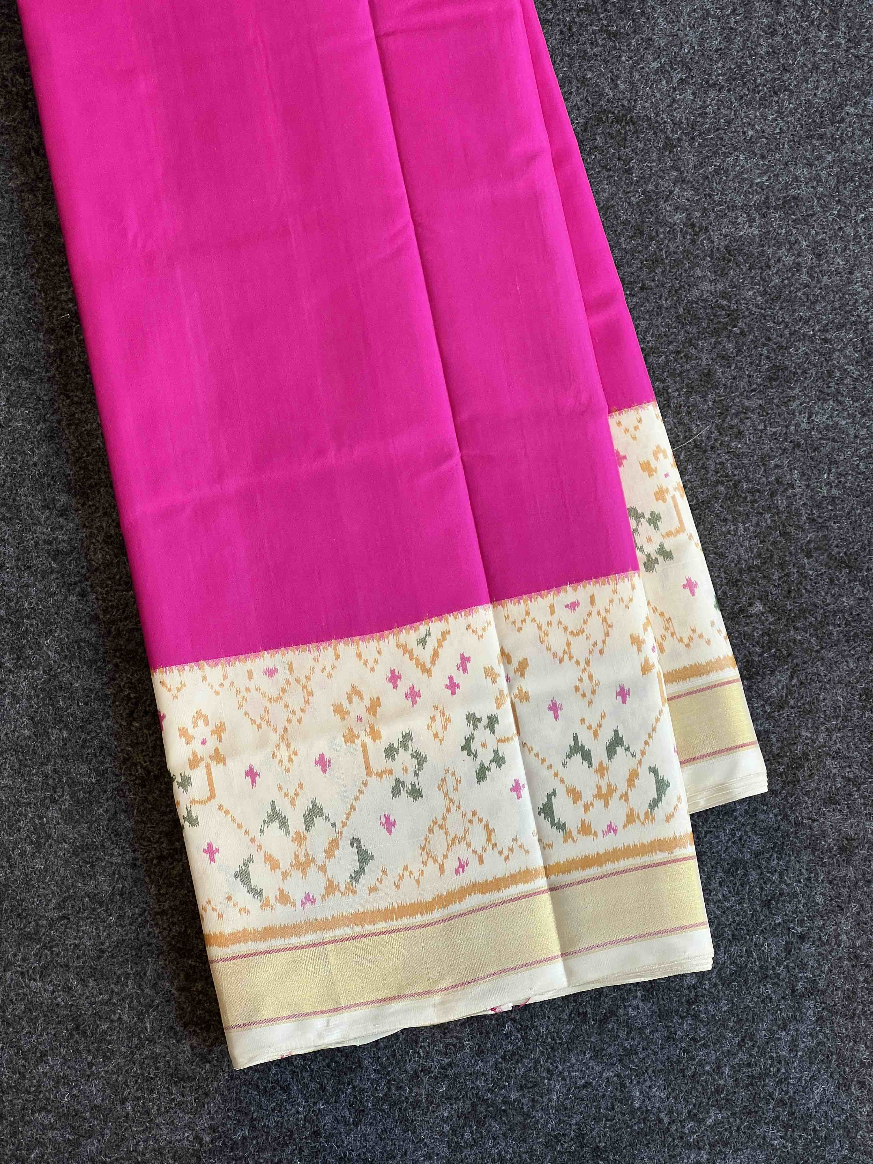 Handwoven Patola Silk Saree Plain Gala Border Pink Body Main image