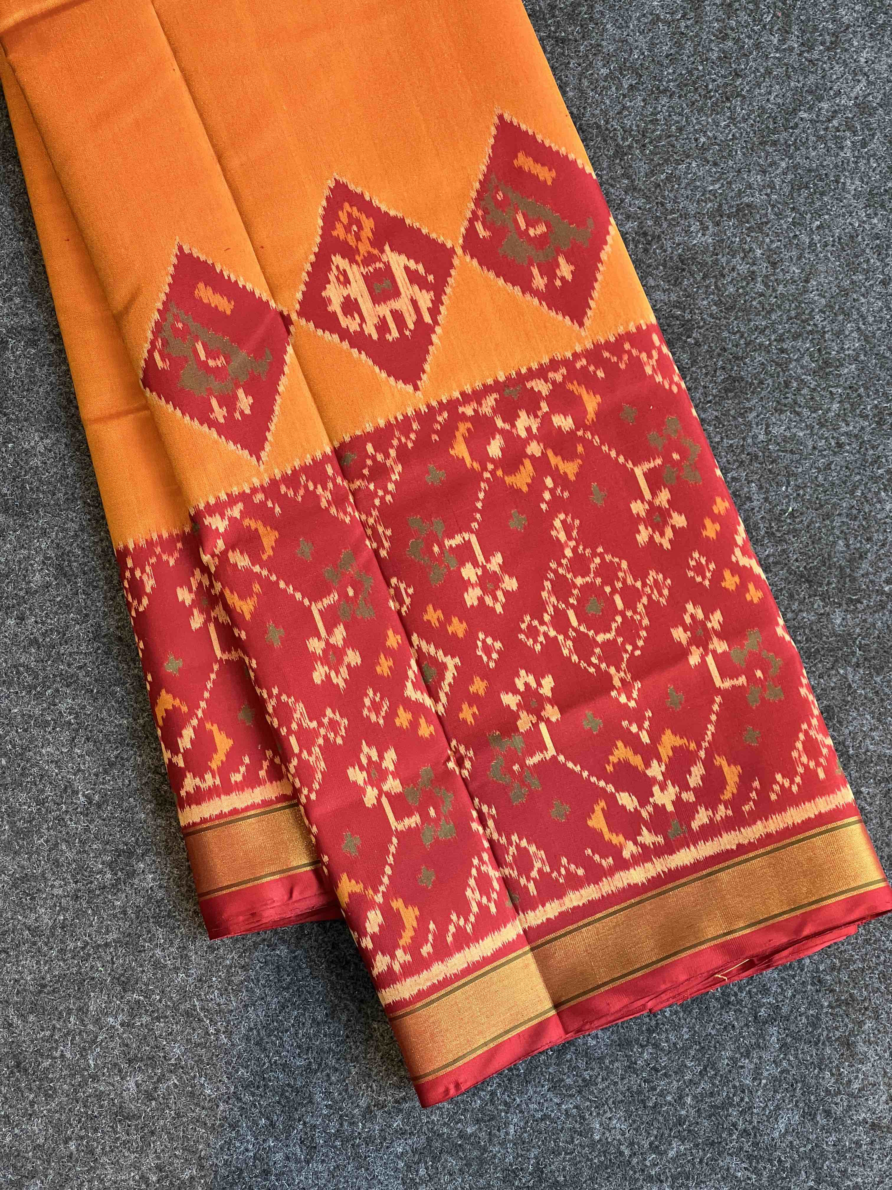 Handwoven Patola Silk Saree Red Scut Border Main image