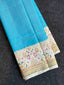 Handwoven Patola Silk Saree Plain Gala Border SkyBlue Body