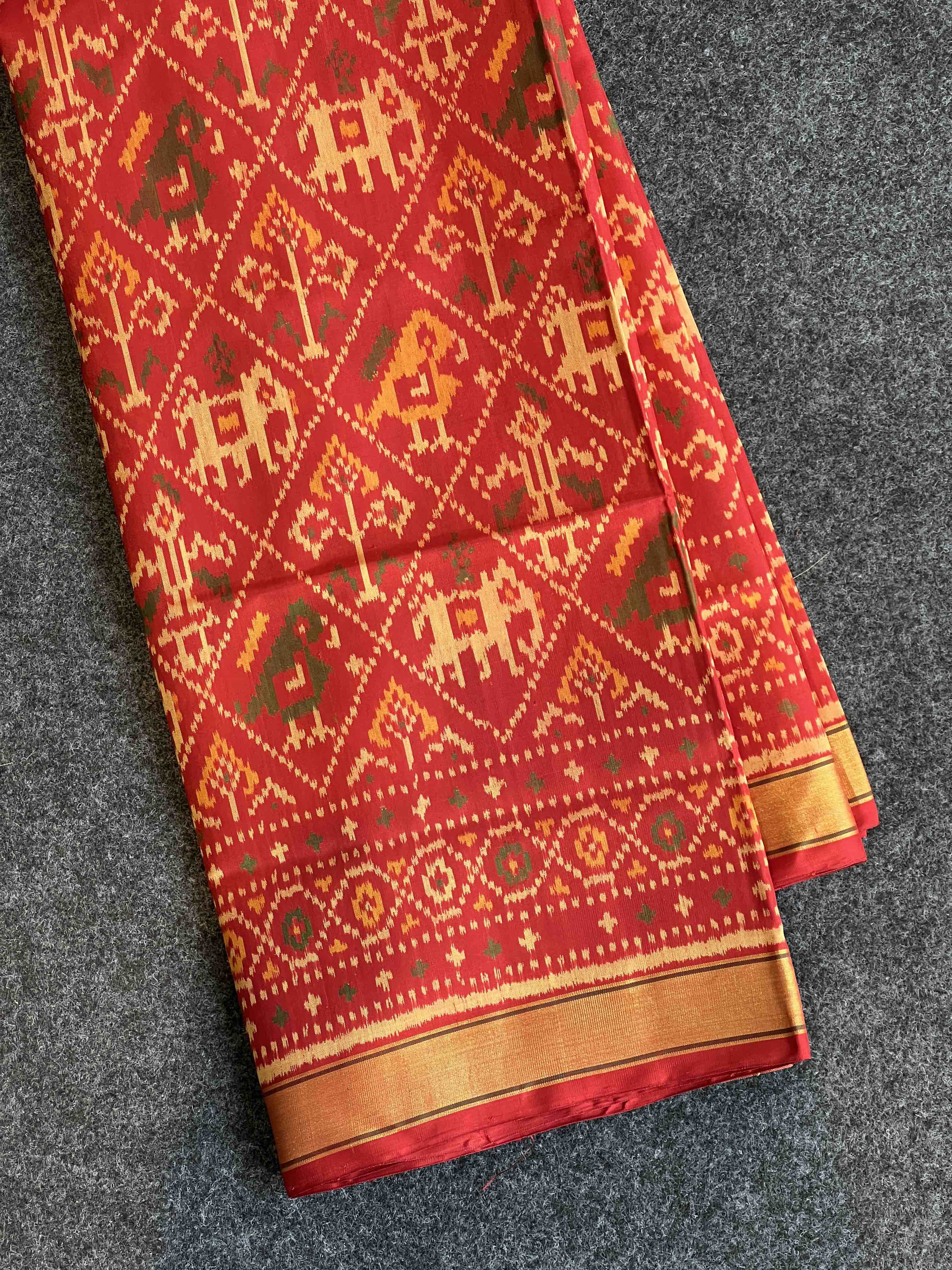 Handwoven Patola Silk Saree Red Narikunjan Main image