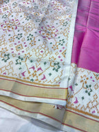 Handwoven Patola Silk Saree Plain Gala Border Baby Pink Color