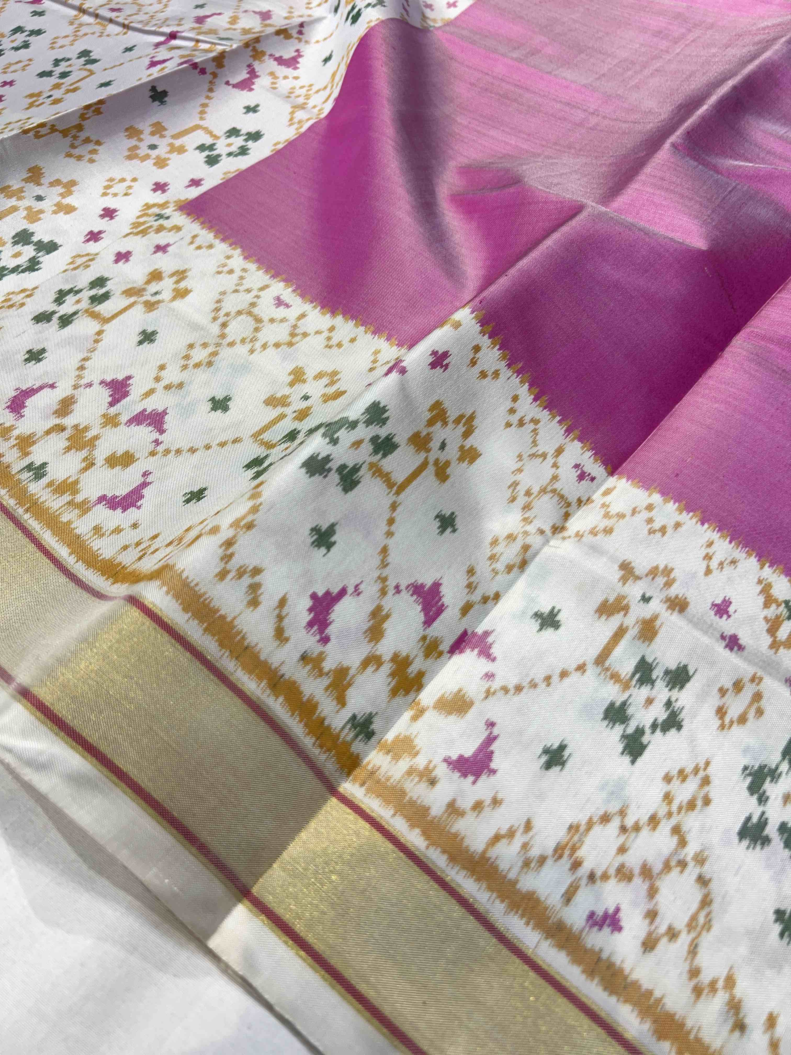 Handwoven Patola Silk Saree Plain Gala Border Baby Pink Color